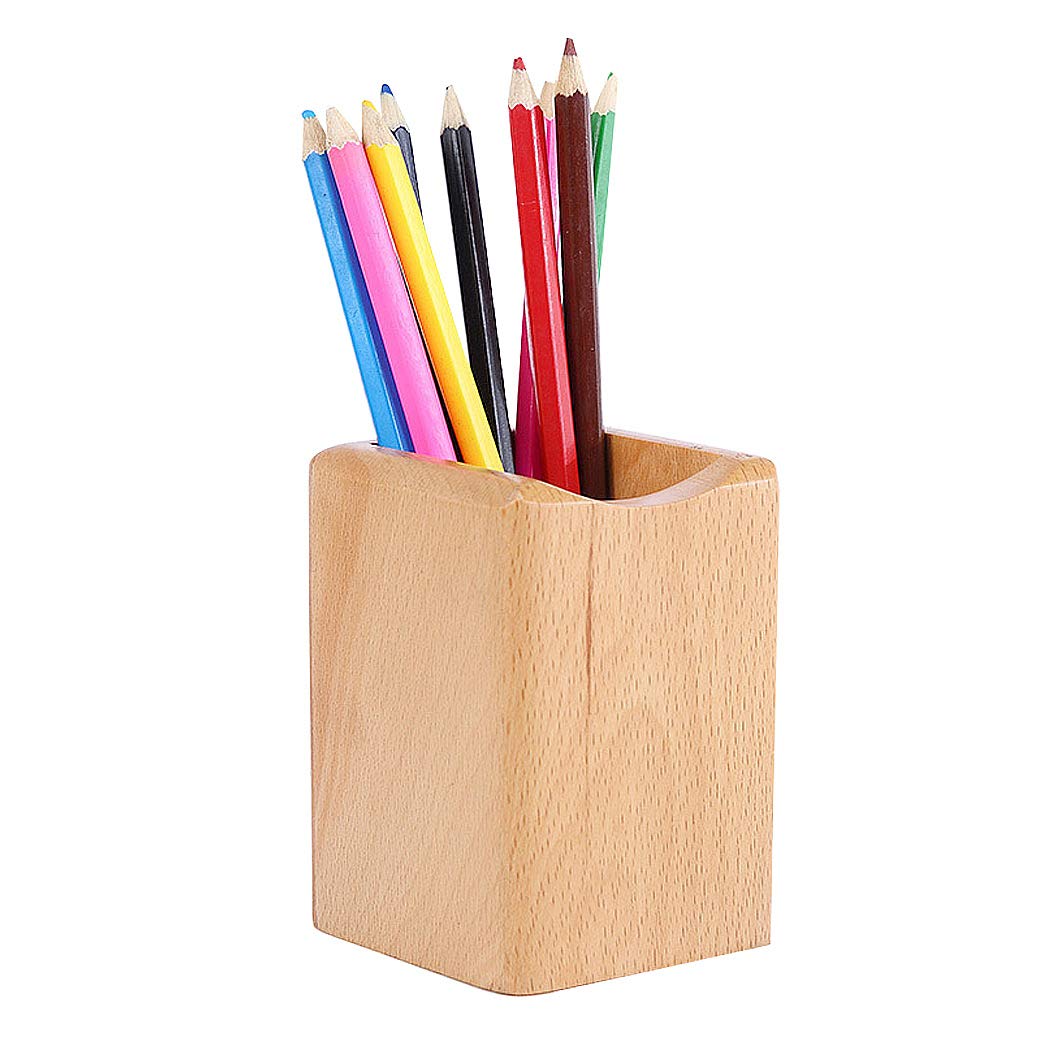 Premium Wooden Pen Holder - Natural Beech Wood Desk Organizer for Pens, Pencils & Office Supplies - Perfect for Home, Office & Classroom Use - Stylish & Functional Gift Idea