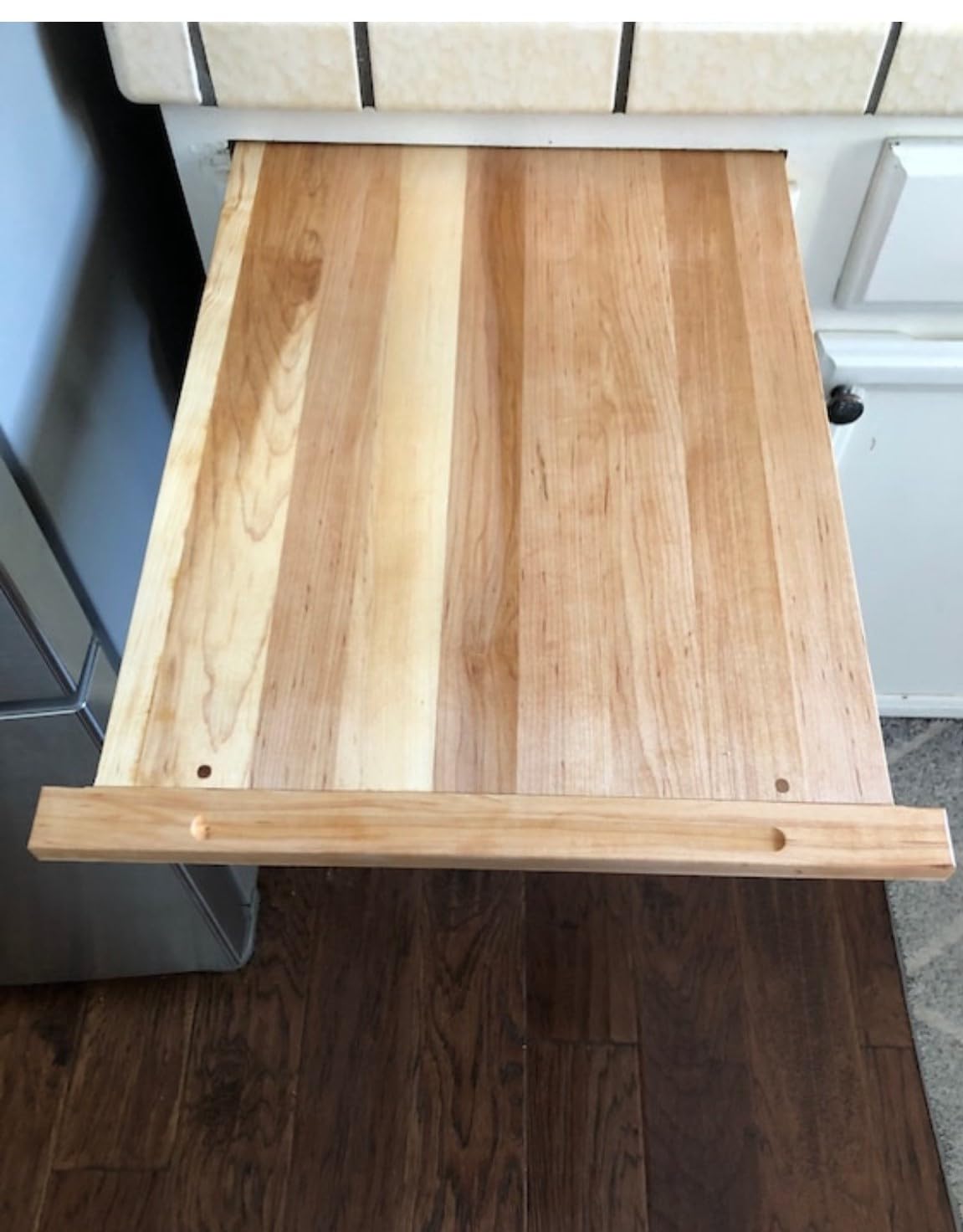 Custom Slide Out Pull Out Cutting Board - Handmade Wooden Cutting Board with Bread Board End (16-23 Inch Width) - Perfect for Kitchen Countertops, Food Prep & Small Space Storage