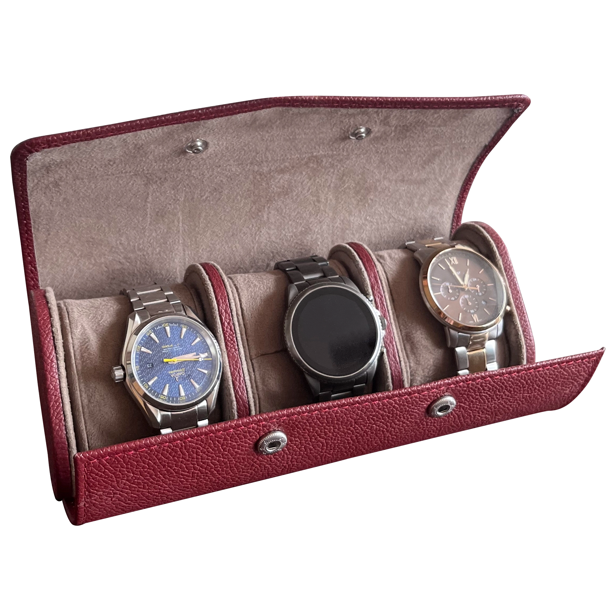 Premium 3-Slot Leather Travel Watch Case for Men & Women - Durable & Stylish Watch Organizer (Red) - Perfect for Business Trips, Vacations & Daily Storage