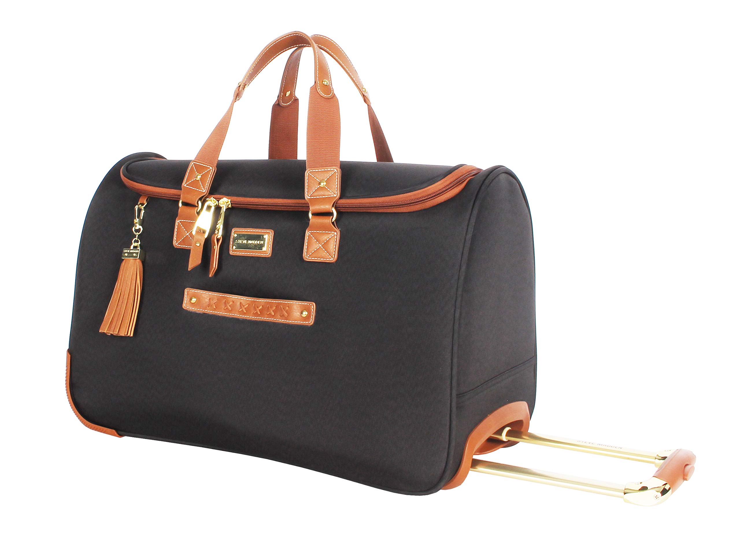Steve Madden Designer Carry On Luggage 20 Inch Lightweight Duffel Bag with Spinner Wheels - Weekender Overnight Business Travel Suitcase for Men & Women (Global Black) | Perfect for Airplane, Train & Weekend Getaways