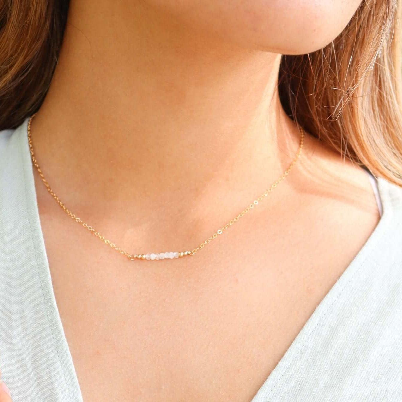 Sparkling Rainbow Moonstone Faceted Bead Bar Necklace - Elegant Handmade Jewelry for Women, Gift for Her, Perfect for Weddings, Parties & Special Occasions