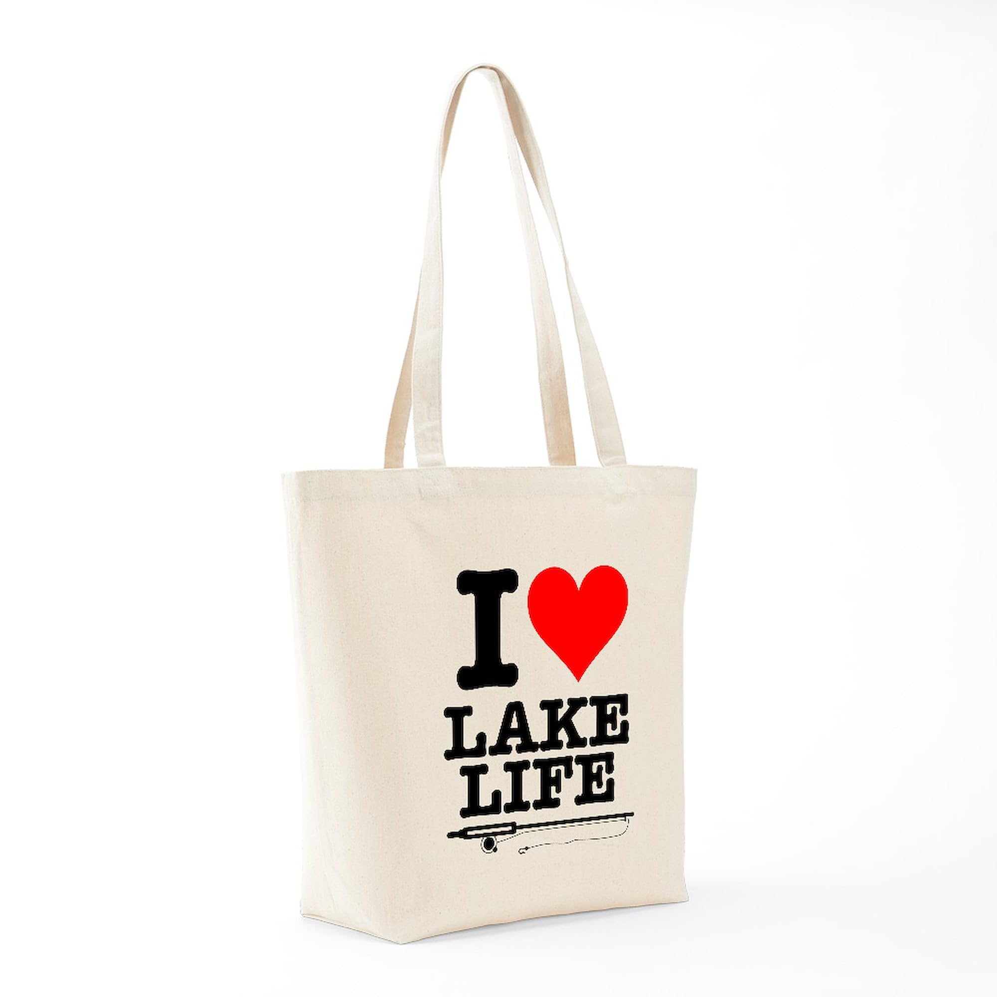 I Heart Lake Life Natural Canvas Tote Bag - Reusable Eco-Friendly Shopping Bag for Beach, Groceries & Daily Use