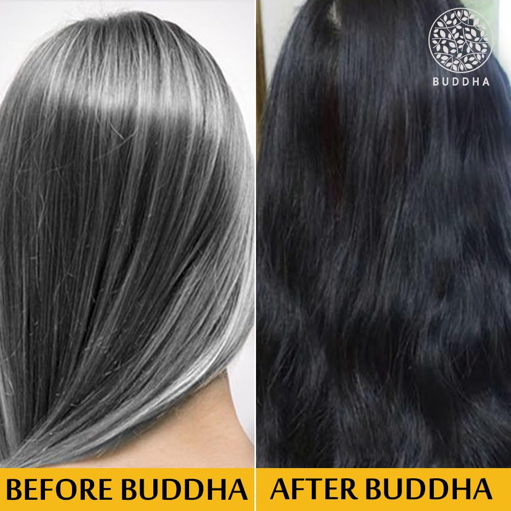 Buddha Natural Hair Oil for Early Greying & Hair Growth with Neem Comb - Ayurvedic Treatment for Premature Gray Hair & Scalp Care - Includes Ergonomic Handle Neem Wood Comb for Daily Hair Care Routine