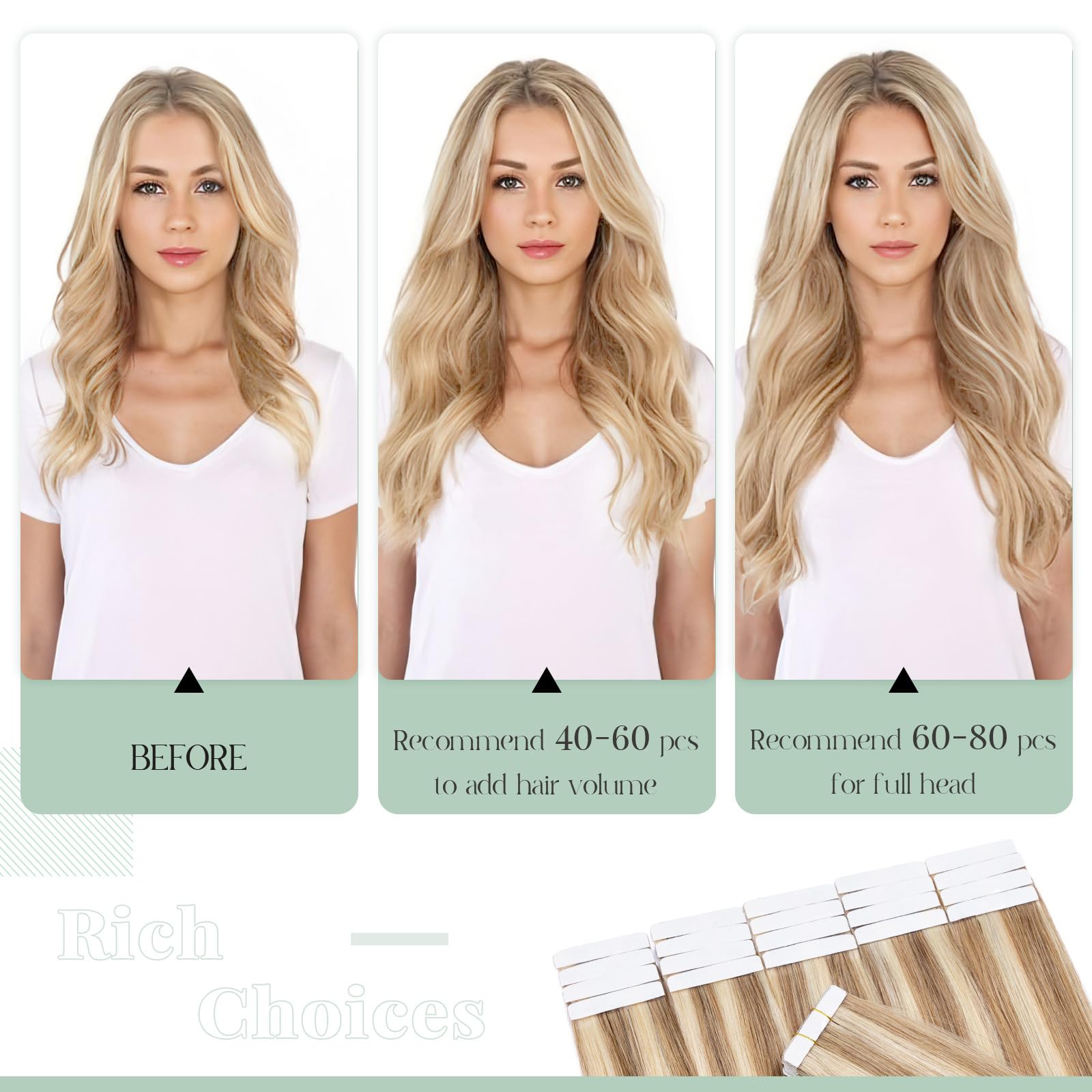 20pcs Tape in Hair Extensions 22 Inch - 100% Remy Human Hair, Double Sided, Seamless Straight, Balayage Golden Brown Highlighted Bleach Blonde (#12P613) - Perfect for Parties, Weddings & Daily Styling
