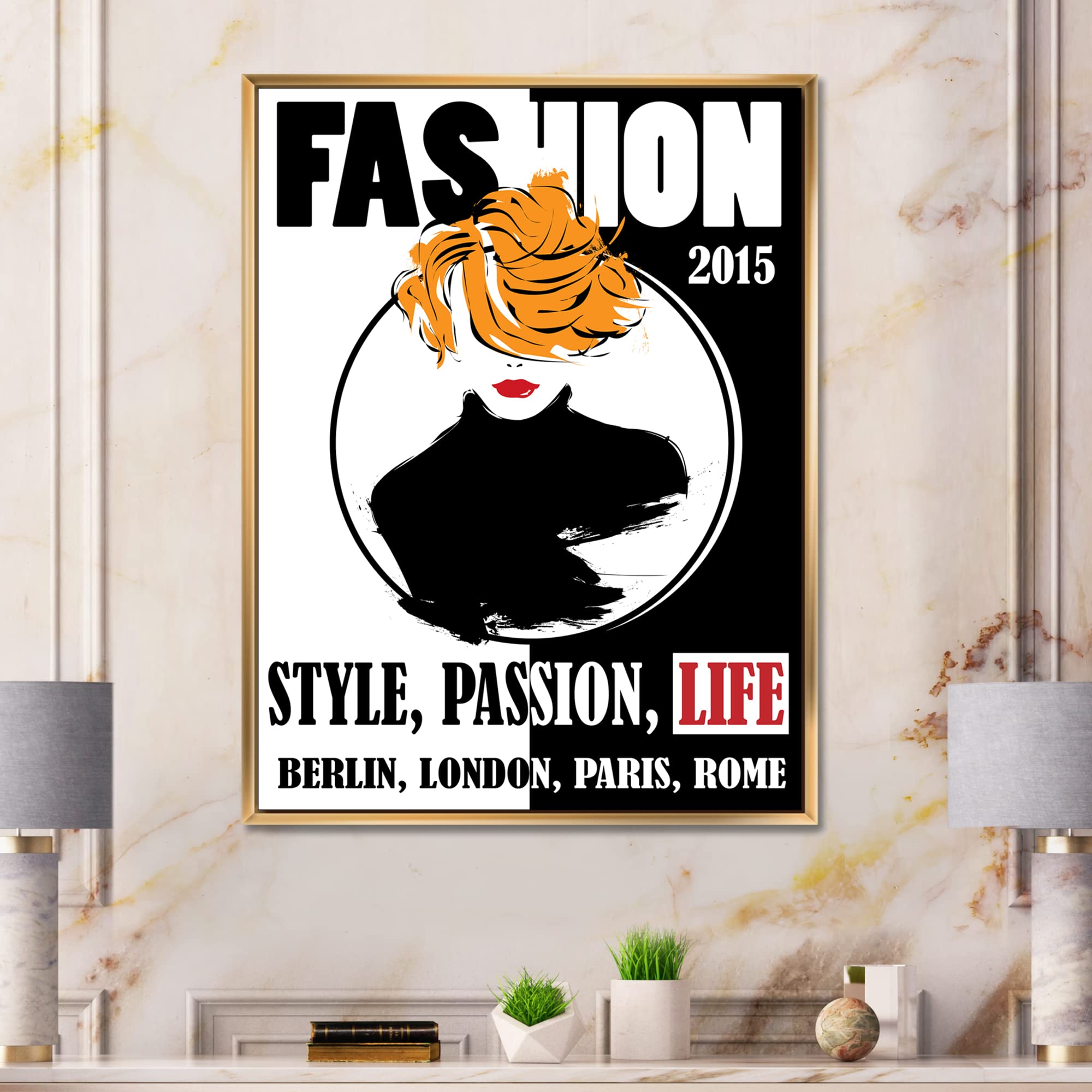 DesignQ Style Passion Life Fashion Girl V - Modern Framed Canvas Wall Art Print for Living Room, Bedroom & Office Decor | Trendy Home Wall Decorations