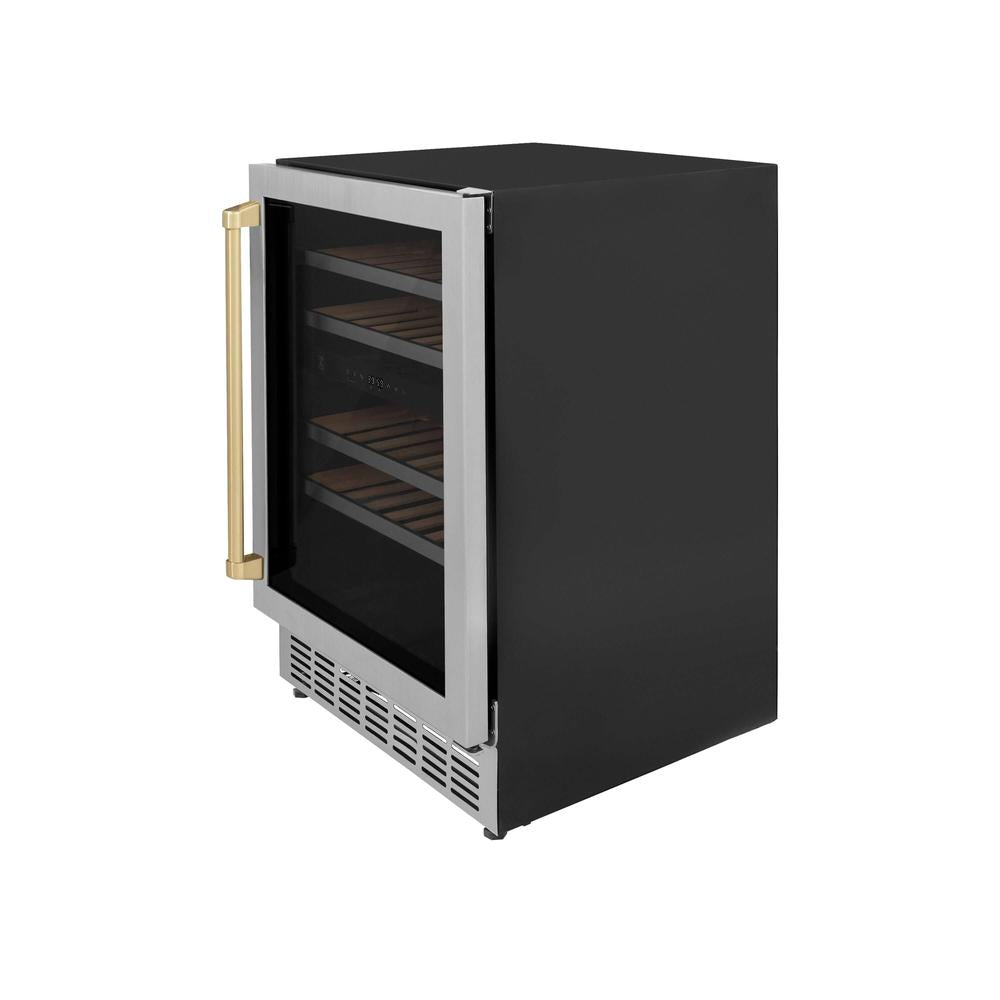 ZLINE Autograph Edition 24 Inch Stainless Steel Dual Zone 44 Bottle Wine Cooler with Champagne Bronze Accents - Perfect for Home Bars, Wine Cellars, and Entertaining Guests (RWVZ UD 24 CB)