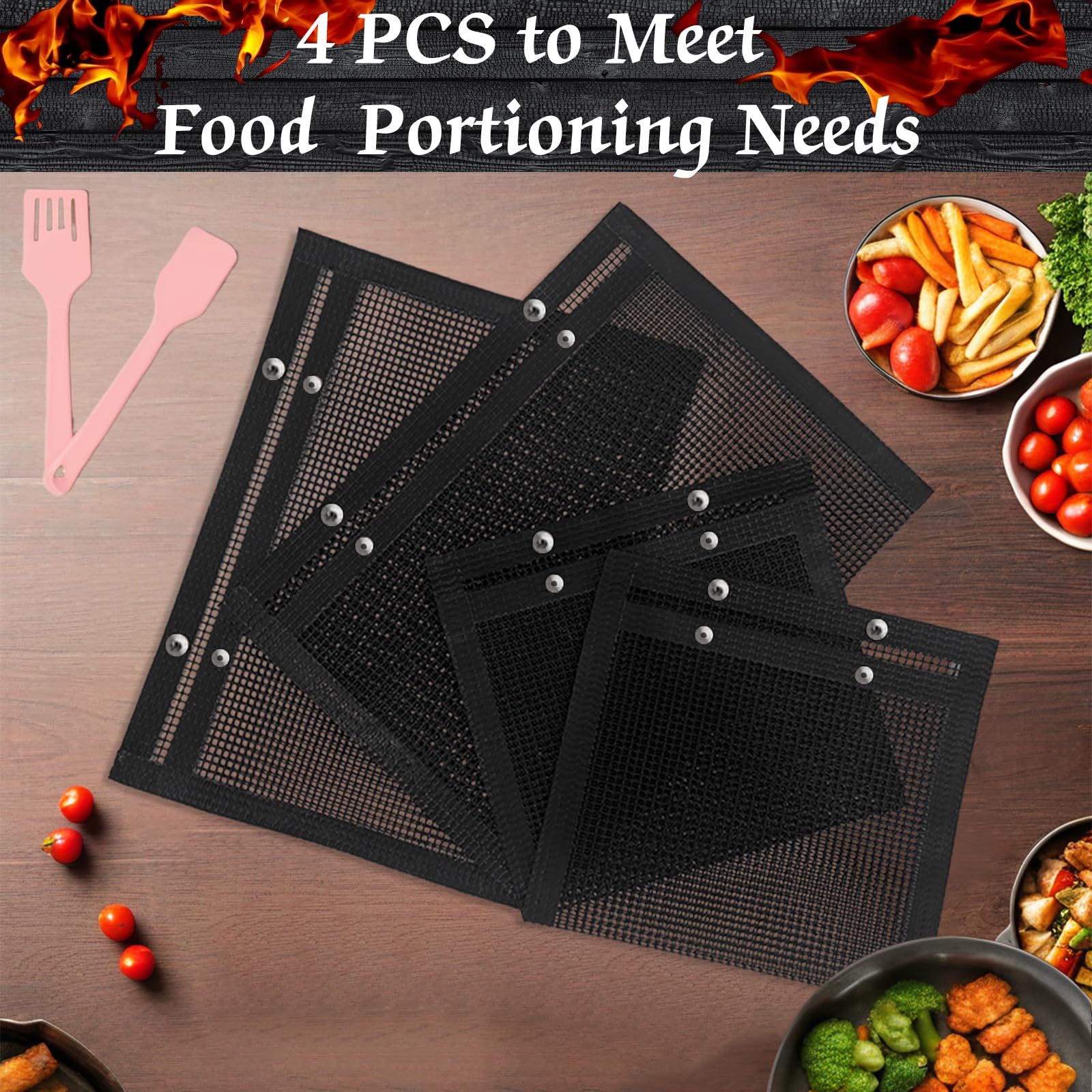 Reusable Non-Stick BBQ Mesh Grill Bags - 4 Pack with 2 Sizes (15.7