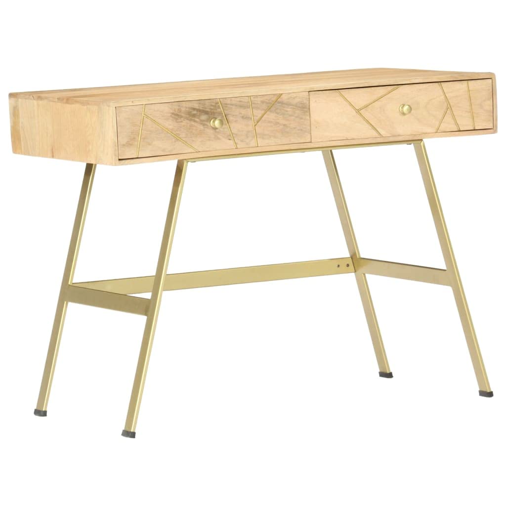 Solid Mango Wood Writing Desk with Drawers, Spacious Home Office Computer Desk, Study Laptop Desk for Bedroom, 39.4