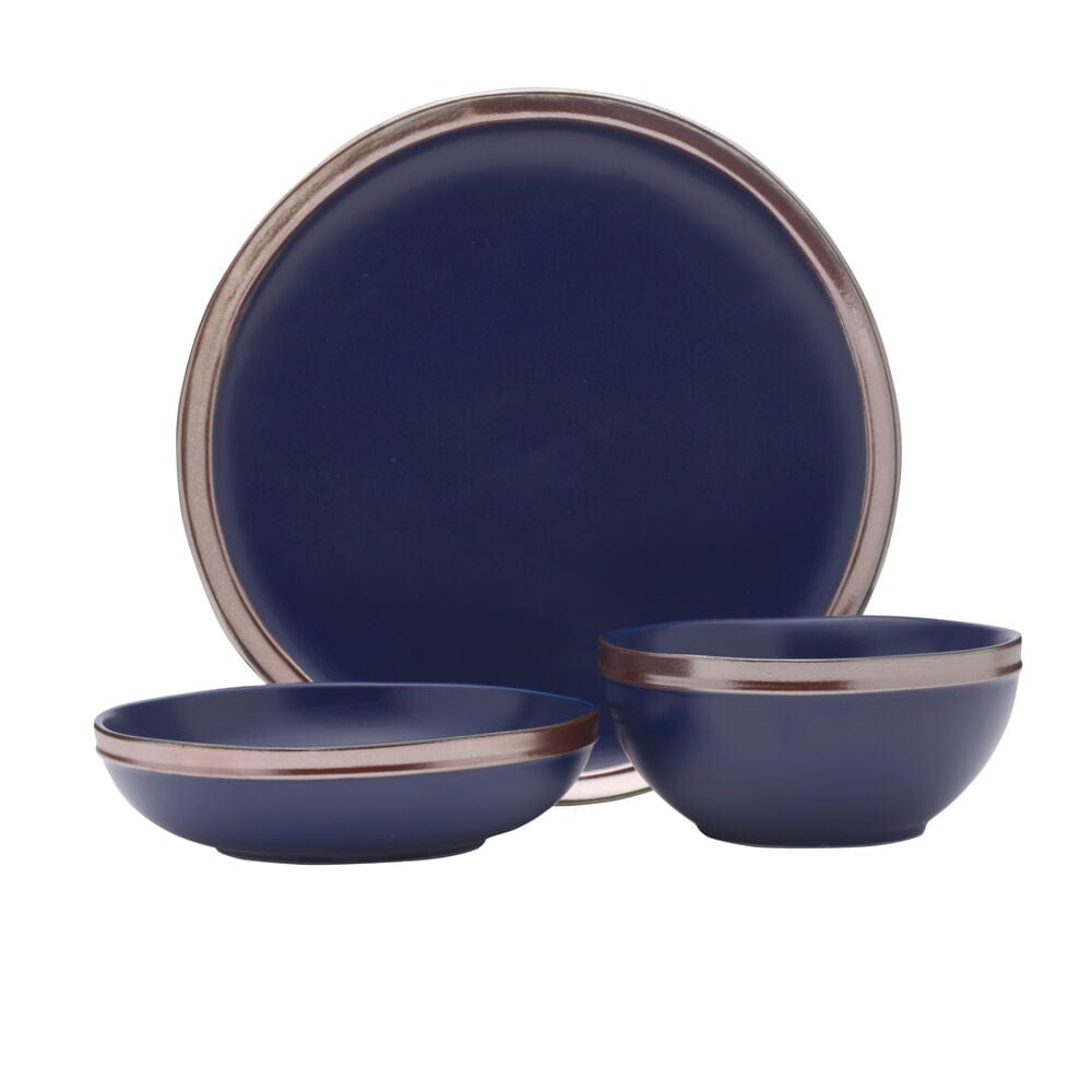 Miller Blue 12-Piece Dinnerware Set - Service for 4 People, Porcelain Plates & Bowls for Everyday Dining, Family Meals & Dinner Parties