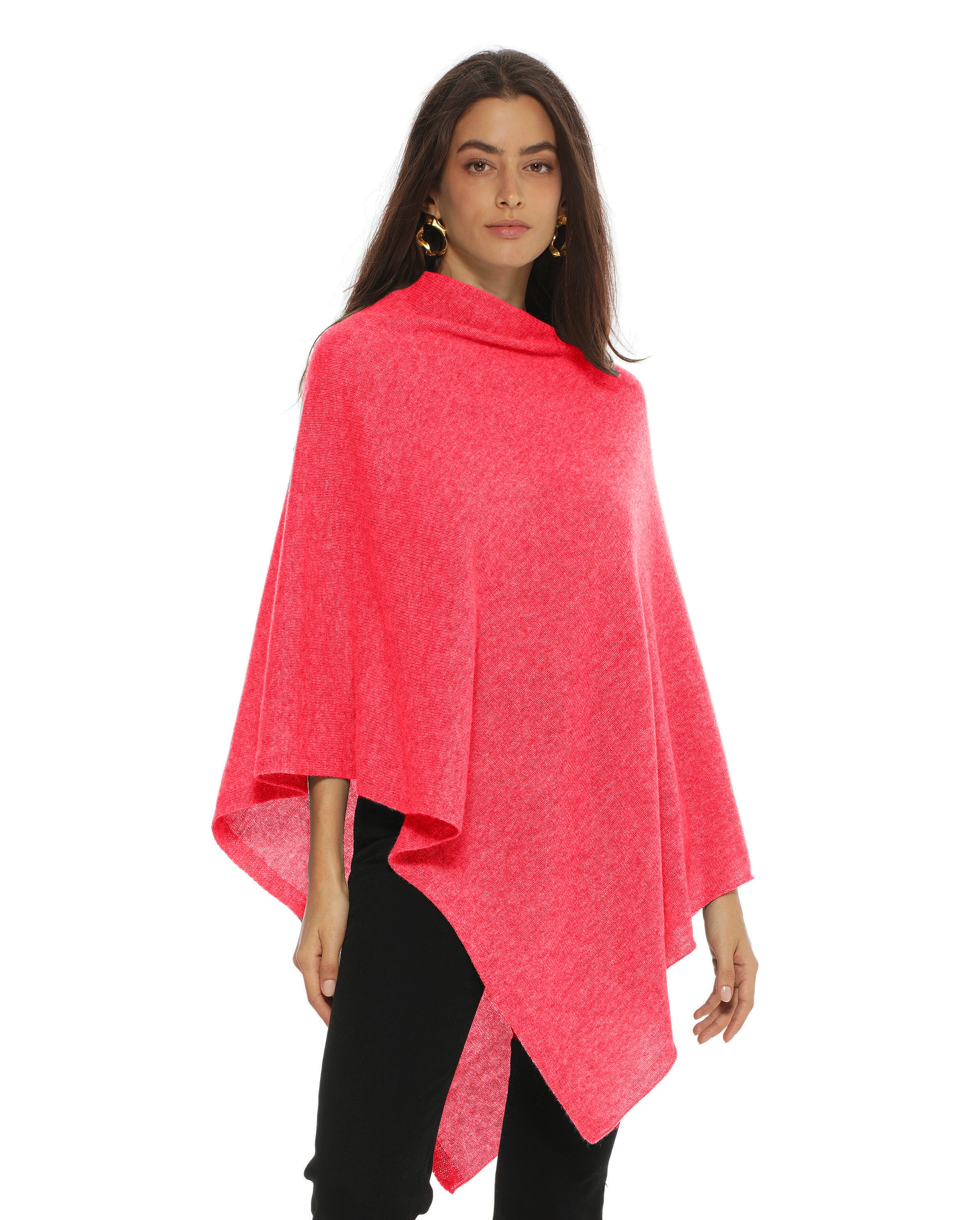 Luxury Women's Pure Cashmere Poncho - Soft Coral Red Wrap Shawl for Fall & Winter | Perfect for Travel, Office & Casual Outfits