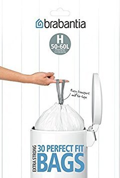 Brabantia 246784 12 Rolls of Bin Bags - 10 Bags Per Roll (60L, H50) - Heavy Duty Trash Bags for Kitchen, Office & Outdoor Waste Disposal