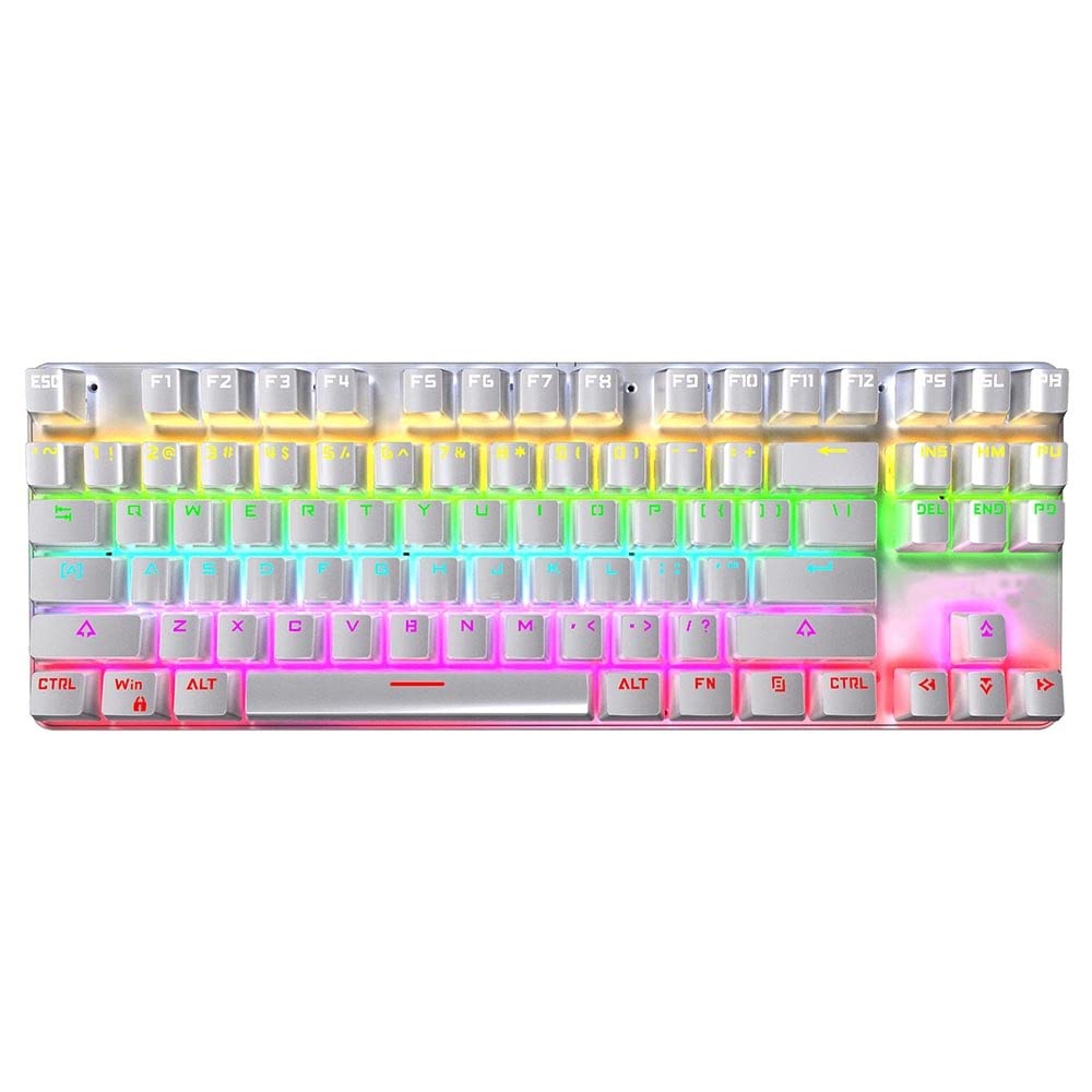 Ultra-Compact 87-Key LED Backlit Wired Mechanical Keyboard - Anti-Ghosting Gaming Keyboard with Ergonomic Design for PC, Mac, Laptop | Perfect for Esports, Streaming, Office Work & Daily Typing | Great Gift for Gamers & Professionals (White)