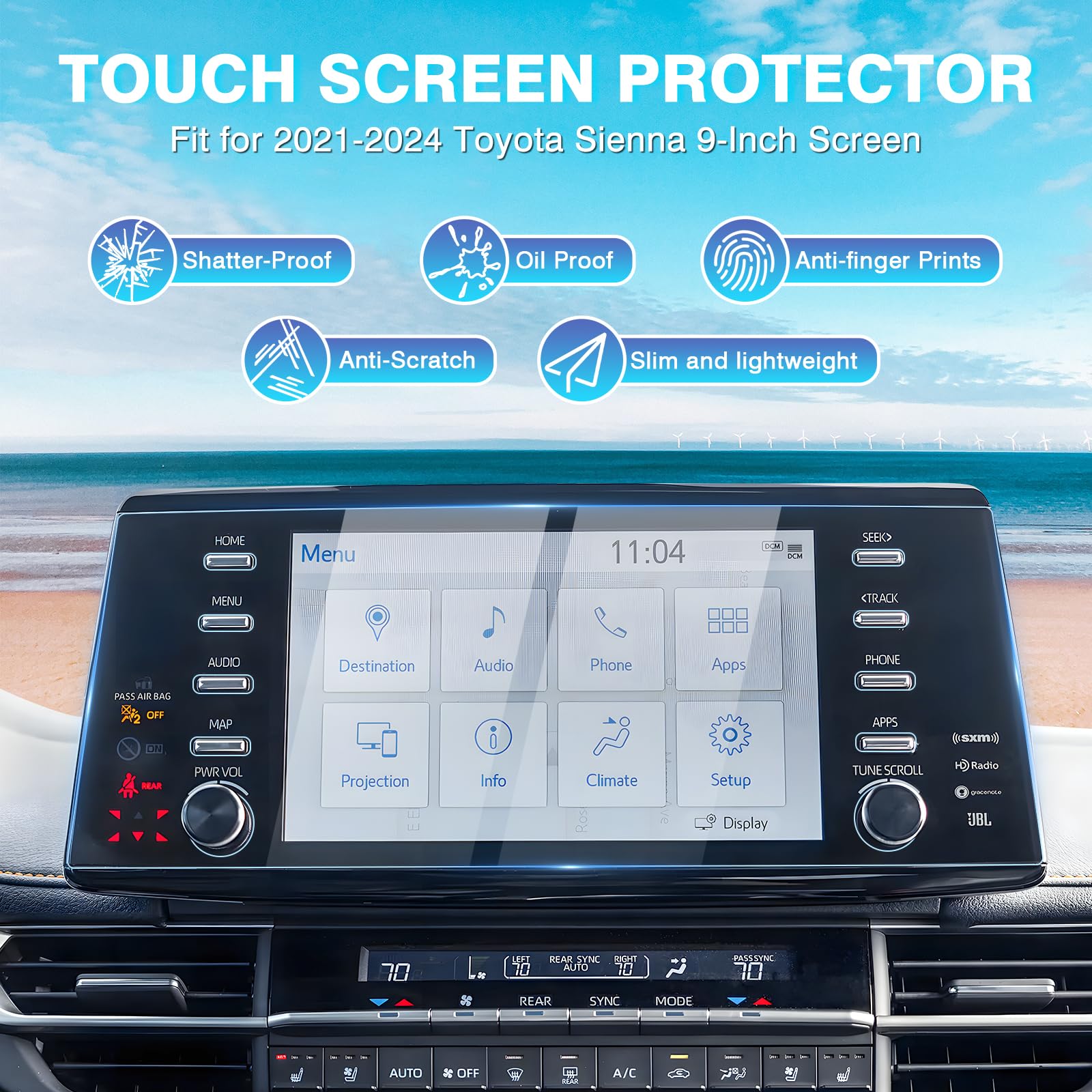 Toyota Sienna Screen Protector 2 Pack 9H Tempered Glass - Anti Glare & Scratch for 2021-2025 Models - Perfect for Road Trips
