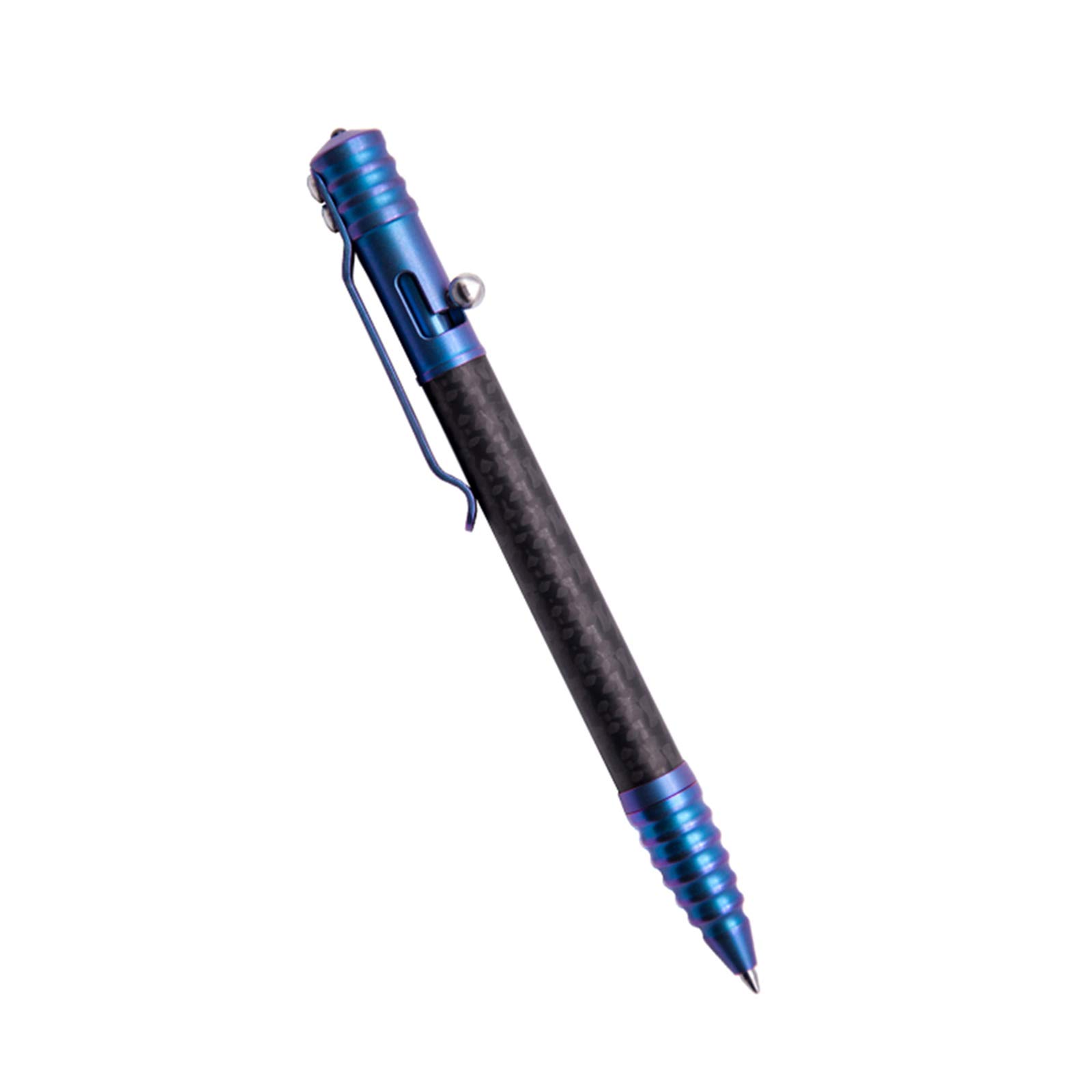 TACRAY Titanium Bolt Action Pen - Tactical EDC Pen with Glass Breaker & Schmidt German Ballpoint Refill | Carbon Fiber Business Signature Pen for Emergency Survival, Office Use & Everyday Carry (Blue)