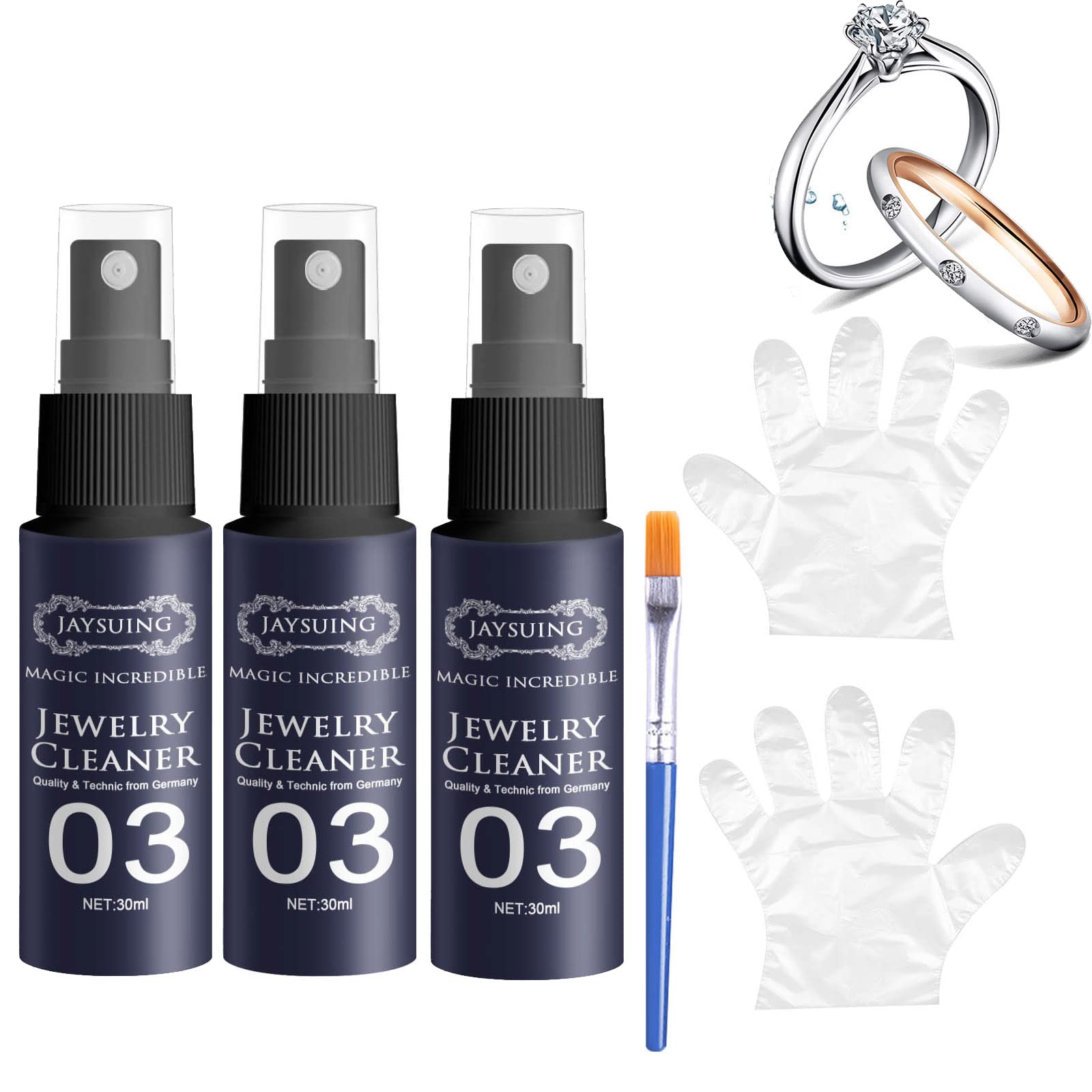 HASU Jewelry Cleaner Spray - Instant Shine & Quick Cleaning Solution for Gold, Silver & Diamond Jewelry | Anti-Tarnish Formula Restores Brilliance | Perfect for Rings, Necklaces & Watches (3 Pack)