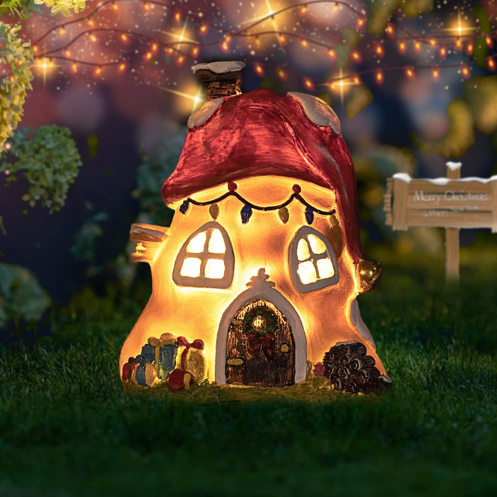 Solar Powered LED Garden Statue Lights - Outdoor Solar House Decor for Patio, Lawn & Yard - Waterproof Solar Light Sculptures for Nighttime Landscape Illumination