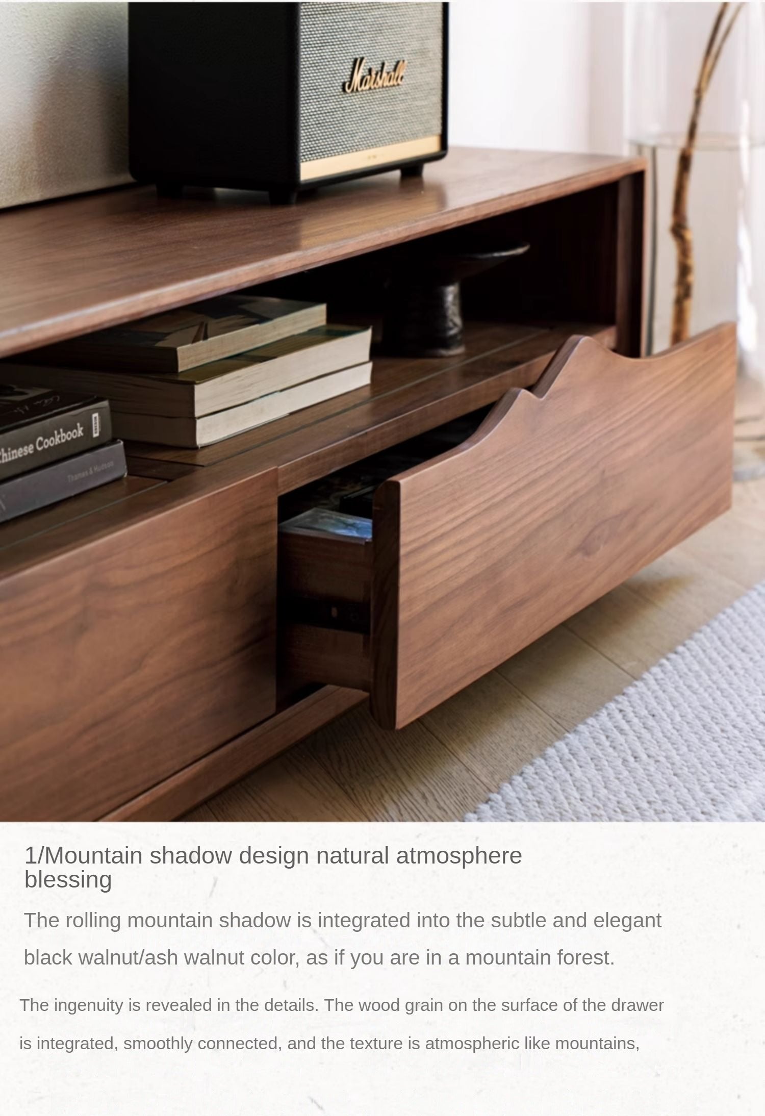 Premium Black Walnut & Ash Solid Wood Large Capacity TV Stand with Storage - Perfect for Living Room, Home Theater & Entertainment Centers