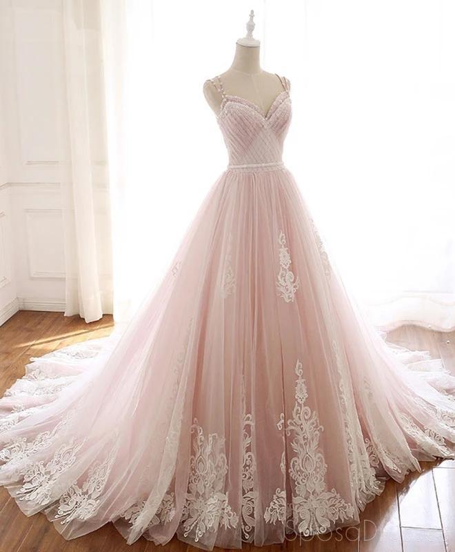 Elegant Pale Pink Lace Beaded A-Line Long Evening Prom Dress for Women - Perfect for Formal Dances, Weddings & Special Occasions | Style 12209