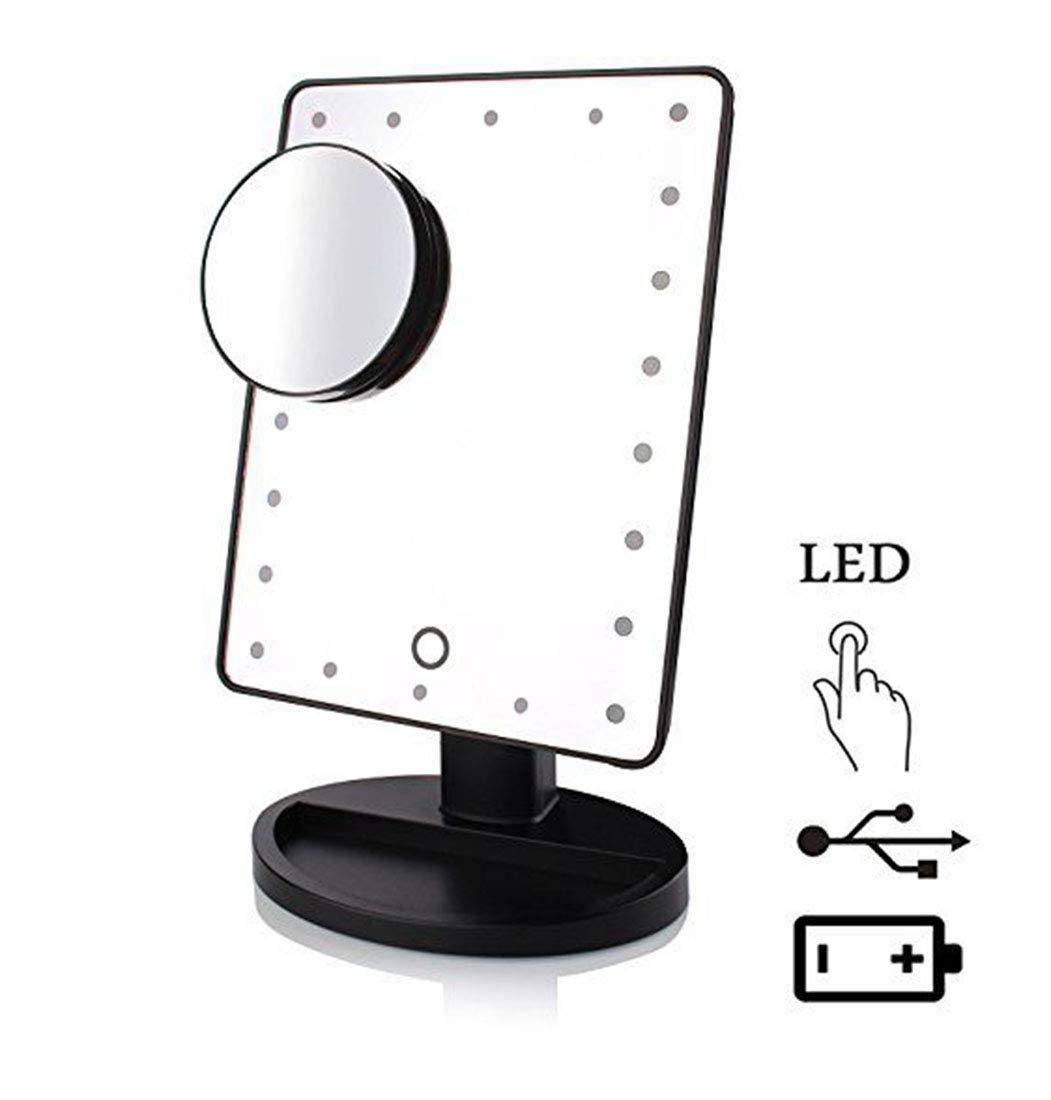 10X Magnifying LED Lighted Makeup Mirror with 22 Touch-Sensitive Lights, Dual Power Supply - Portable Vanity Mirror for Professional & Home Use - Perfect for Makeup Application, Skincare & Hair Styling (Black)