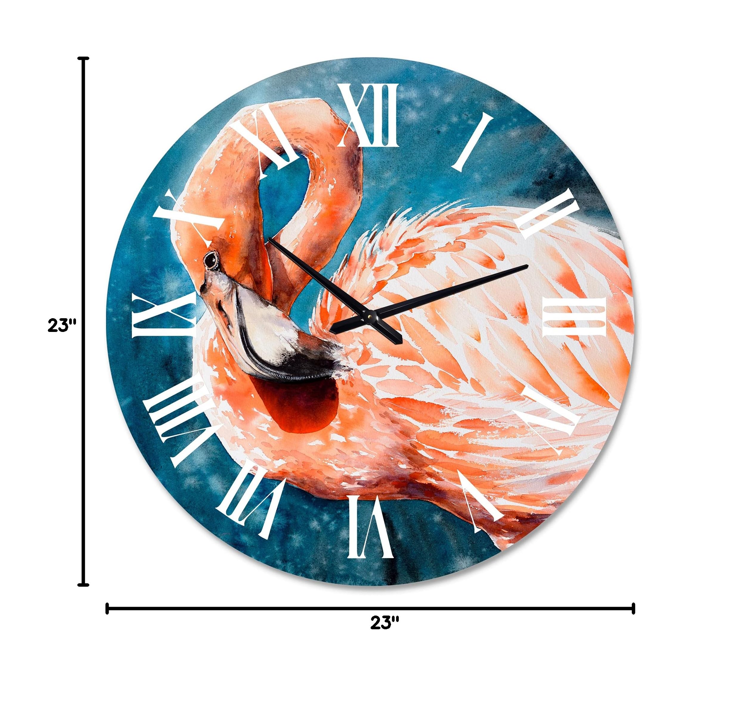 Farmhouse Wall Clock with Pink Flamingos in Blue Water - Large Decorative Wall Clock for Bedroom, Living Room & Kitchen - Rustic Home Decor & Unique Gift Idea