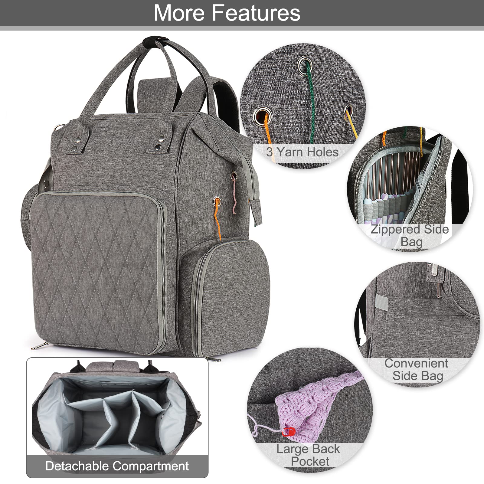 Aeelike Yarn Storage Backpack - Knitting Bag with Dividers for Crochet & Knitting Projects On-The-Go