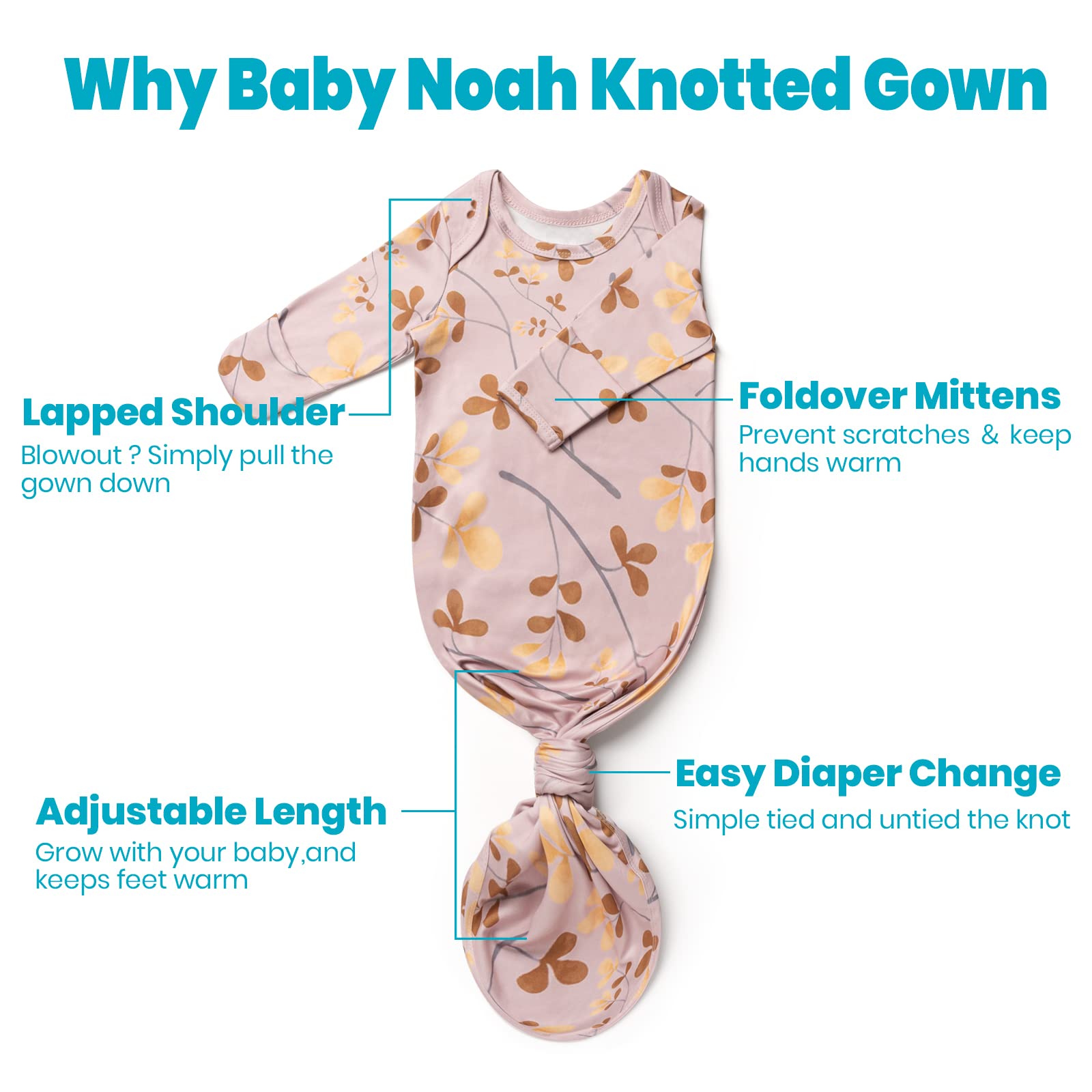 Soft Baby Knotted Gown for Newborn Girls - Hospital Outfit with Mittens for Comfortable Sleep