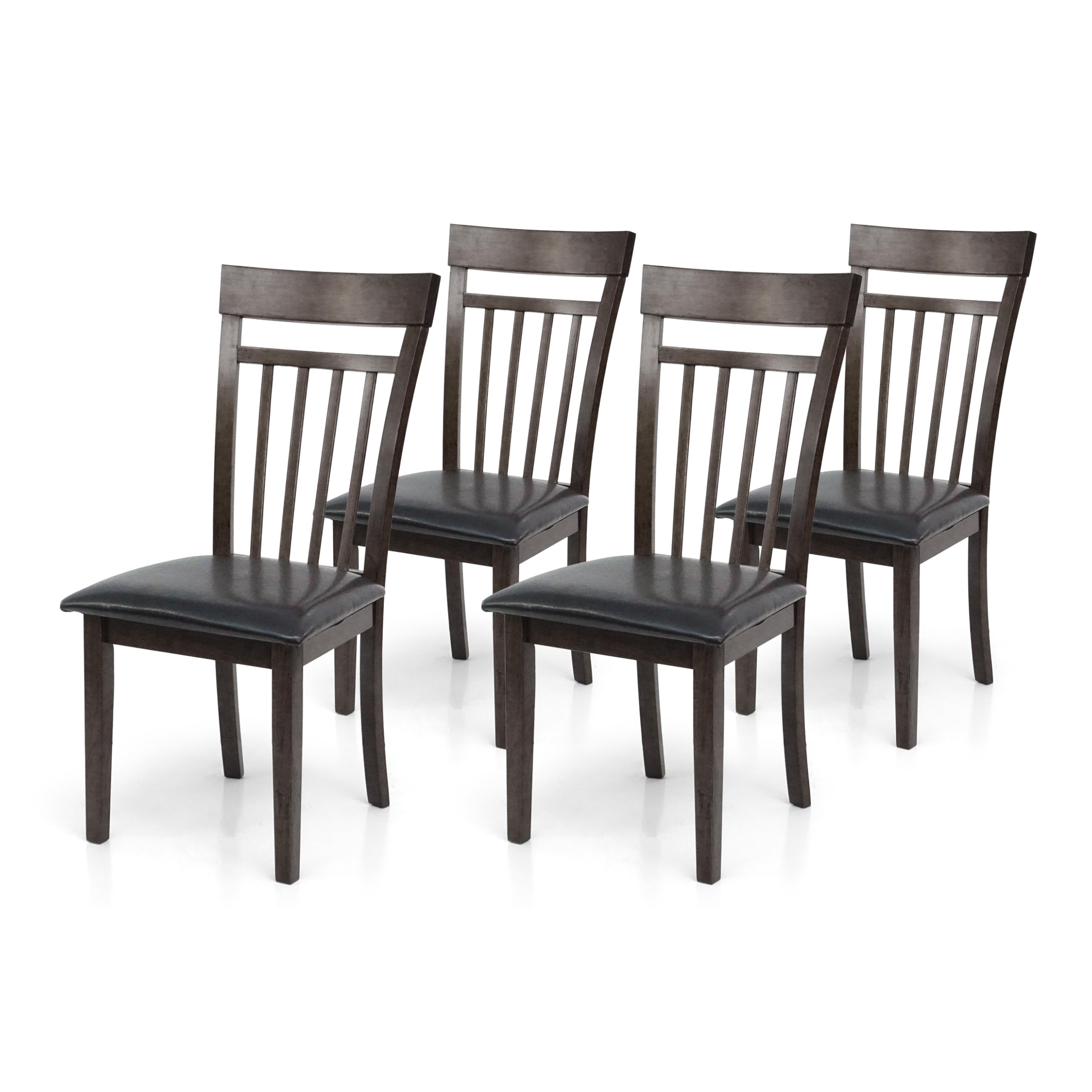Wickerix Set of 4 Solid Wood Dining Chairs - Modern Kitchen & Side Chairs with PU Leather Upholstery in Espresso Brown | Perfect for Dining Room, Kitchen Island & Small Spaces