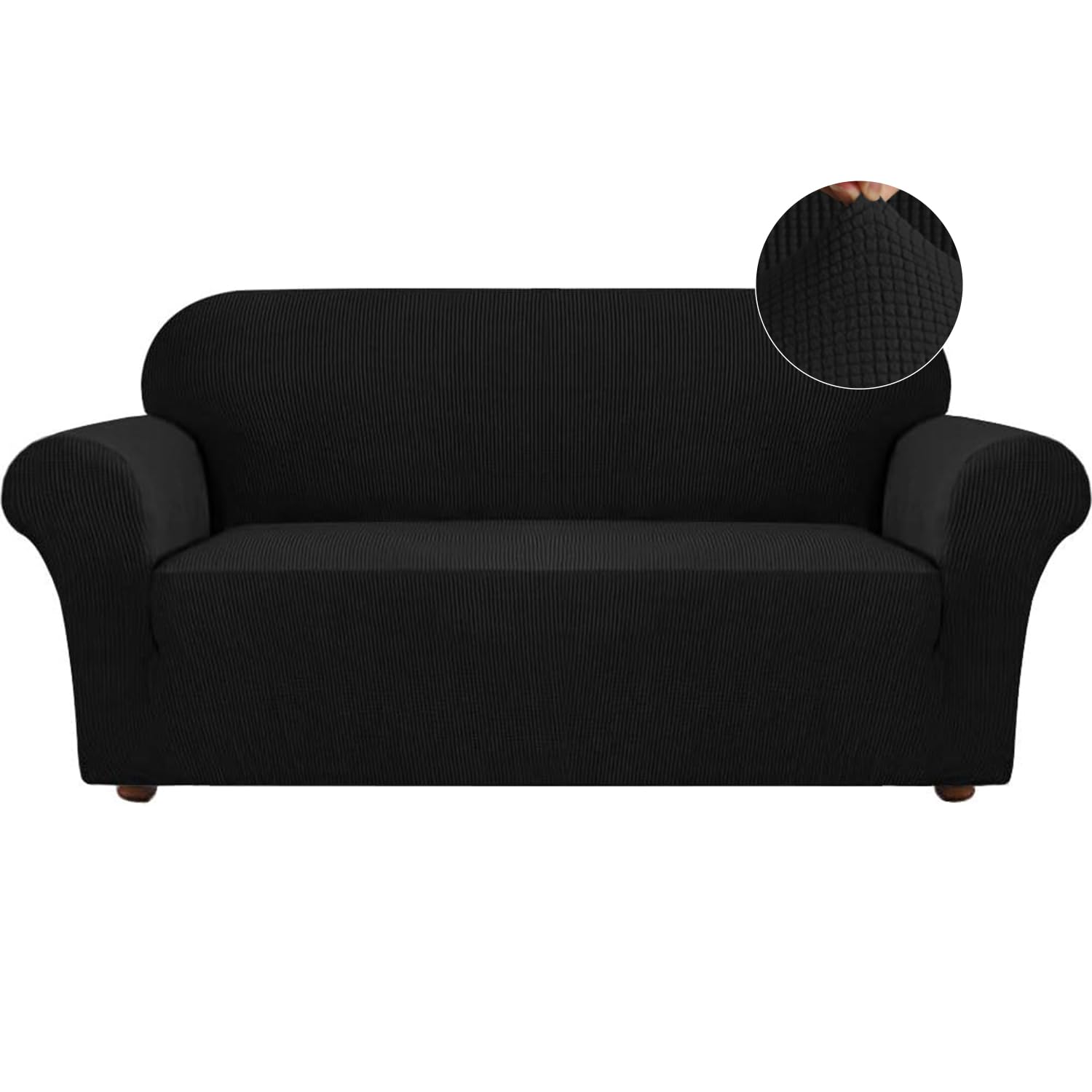 Turquoise Jacquard Stretch Sofa Slipcover - 1 Piece Elastic Couch Cover for 3-Cushion Sofas, Pet-Friendly Furniture Protector with Secure Fit - Perfect for Living Room, Family Room & Home Decor (Black)