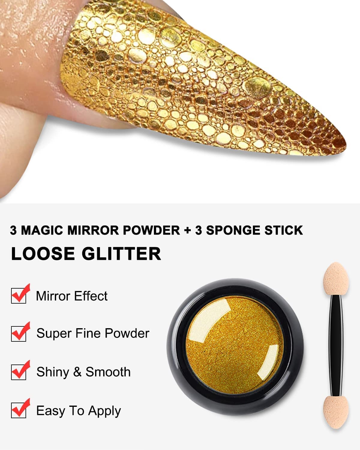 NAILWIND Chrome Nail Powder Set - 3D Holographic Mirror Effect Nail Art Pigments (2-Piece Gold & Silver) for Professional Salon & DIY Manicure at Home