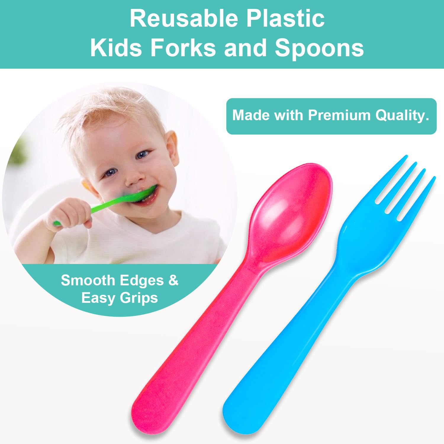 Jawbush 16-Piece Kids Plastic Utensil Set - 8 Forks & 8 Spoons | BPA-Free, Dishwasher Safe Toddler Silverware for School Lunch Boxes, Picnics & Family Meals | Colorful Reusable Children's Cutlery