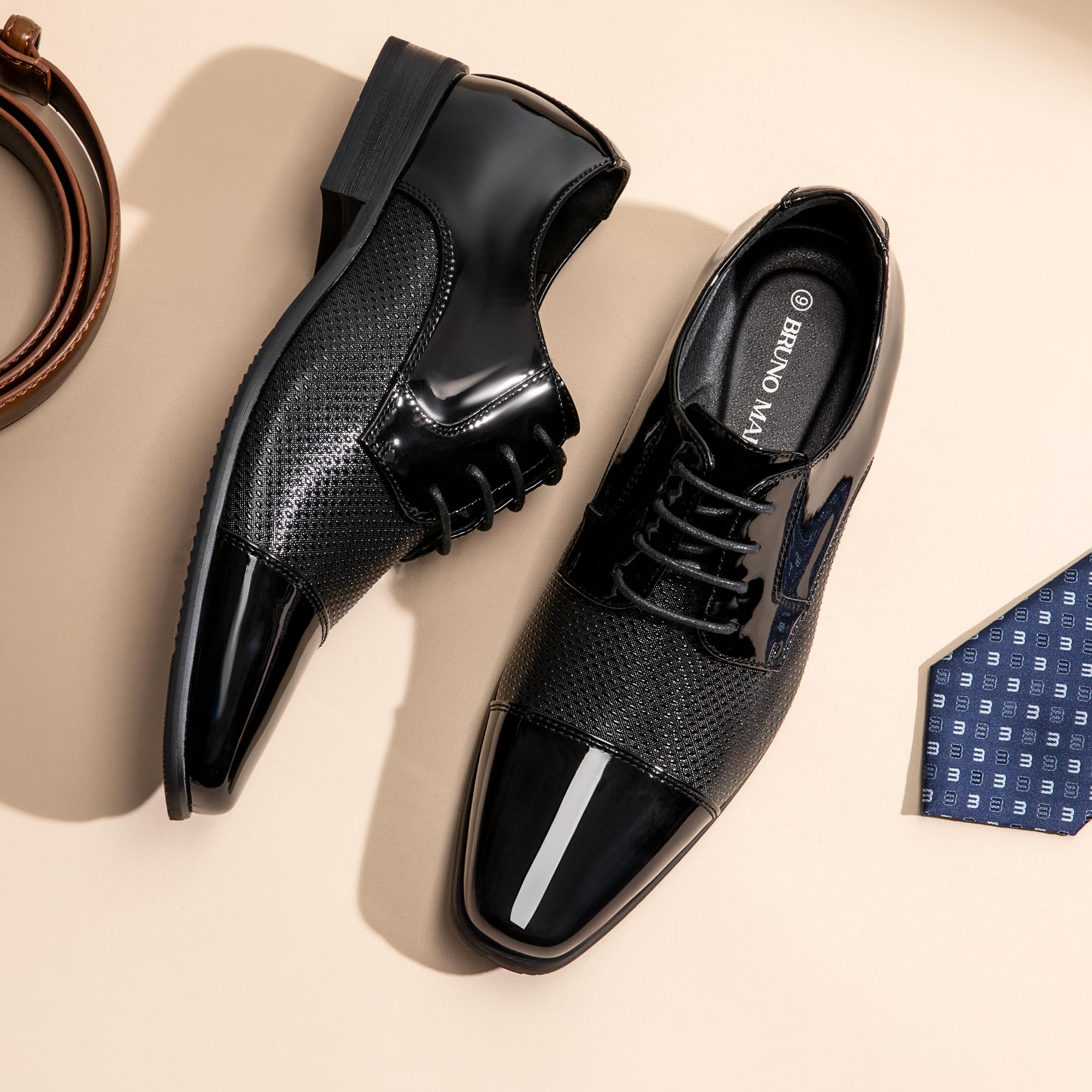 Bruno Marc Men's Patent Leather Tuxedo Dress Shoes - Classic Lace-up Formal Oxfords for Weddings, Prom & Business Events - Shiny Black Evening Shoes for Groom, Party & Special Occasions
