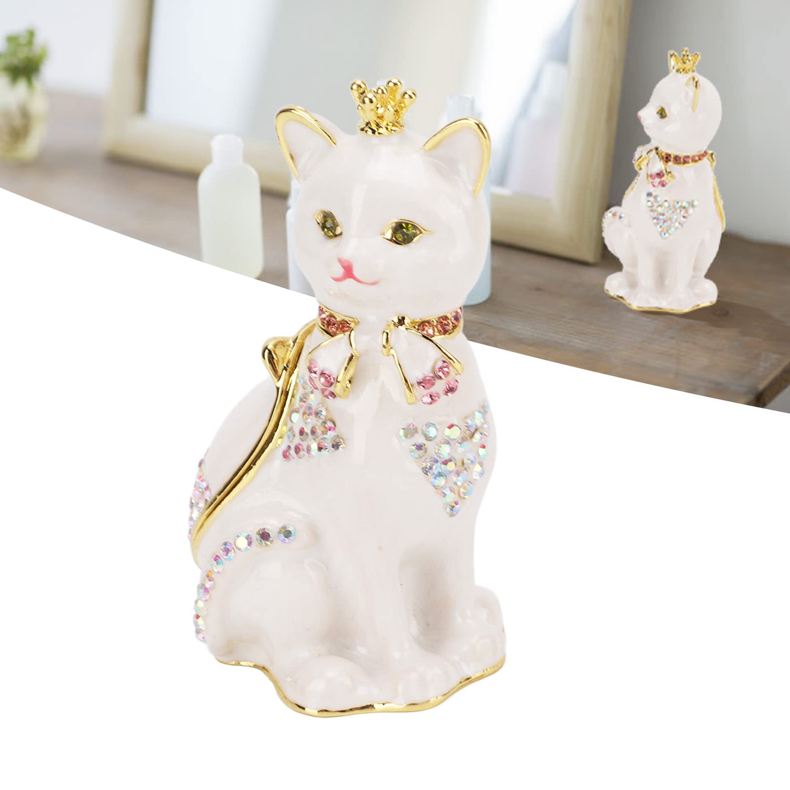 Sparkling Rhinestone Cat Jewelry Box with Hinged Lid - Handpainted Cat Decor Trinket Box for Rings, Earrings & Necklace Storage - Elegant Home Decor Organizer for Women & Girls (Perfect for Bedroom Vanity, Gift Giving & Jewelry Organization)