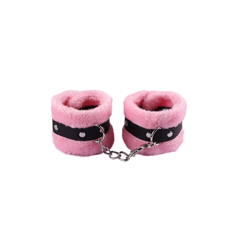 Fluffy Adjustable Wrist Bracelet - Soft Plush Role Play Exercise Bands for Women & Men - Yoga, Gym, Cosplay & Party Accessory - Pink Leash Chain for Fitness Training, Costume Events & Dance Performances
