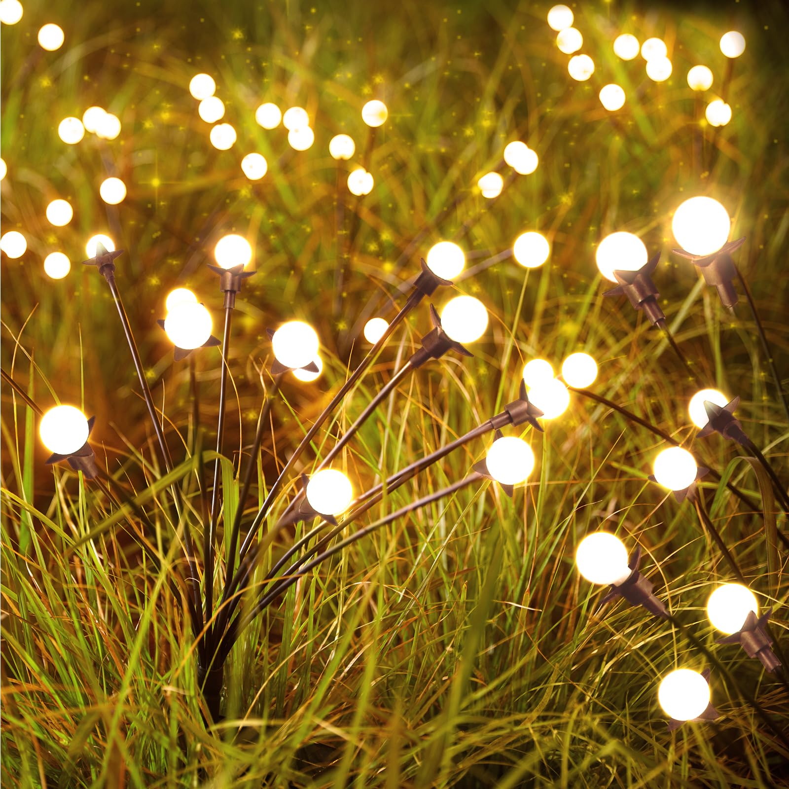8 Pack Solar Garden Lights - 12 LED Solar Firefly Outdoor Lights with 2 Lighting Modes, Wind Sway & Waterproof for Yard, Patio, Walkway Decoration (Warm White) - Perfect for Landscape Lighting, Backyard Ambiance, and Pathway Illumination