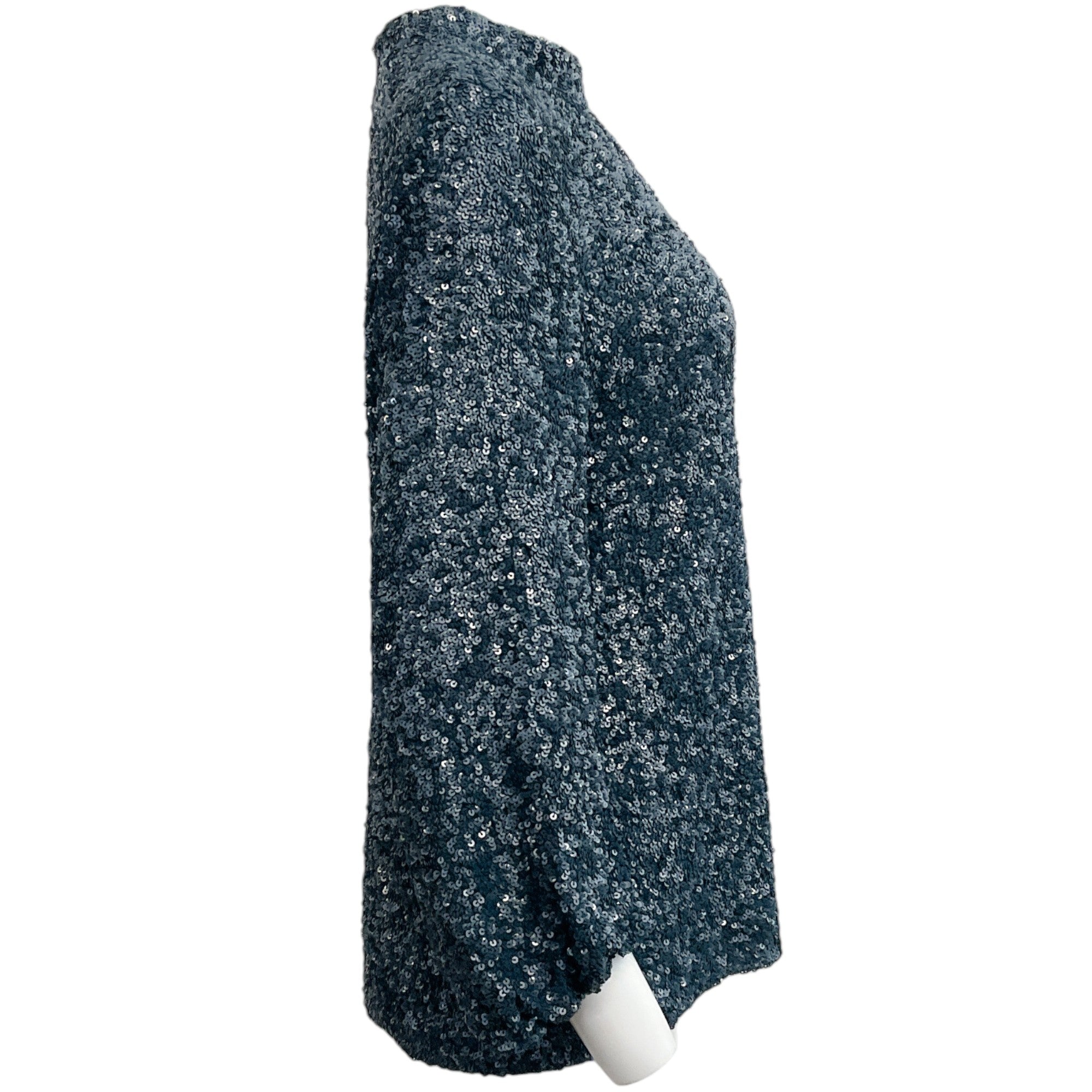 Lafayette 148 New York Blue Sequined Mock Neck Blouse for Women | Elegant Party Top for Evening Events, Date Nights & Special Occasions