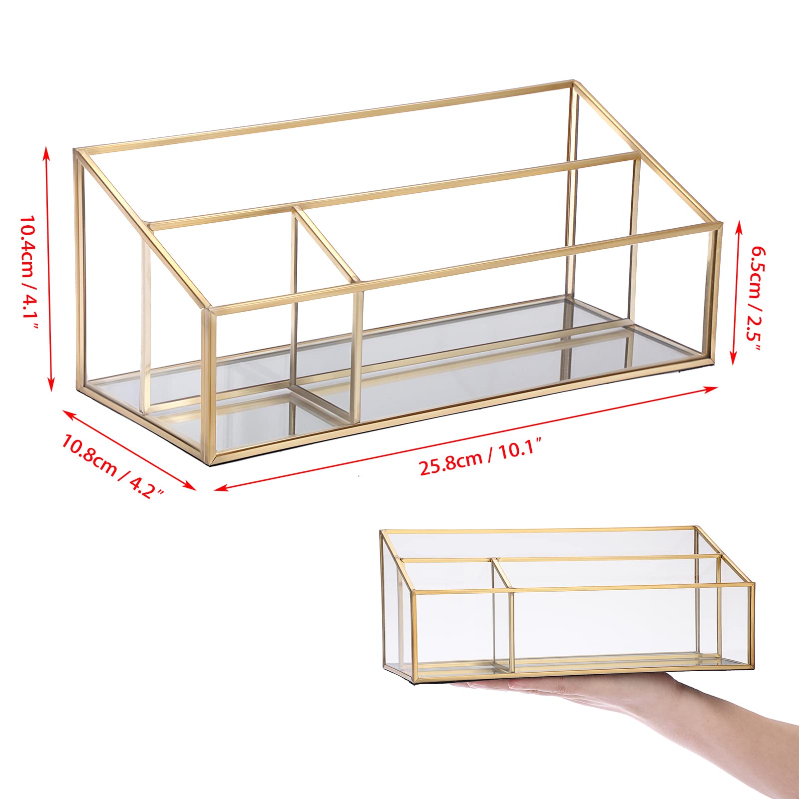 Sumnacon Glass Mail Organizer - Elegant Desktop Letter Holder & Makeup Brush Organizer - Modern Countertop Storage for Home Office, Living Room & Kitchen - Perfect for Bills, Letters & Cosmetics Organization