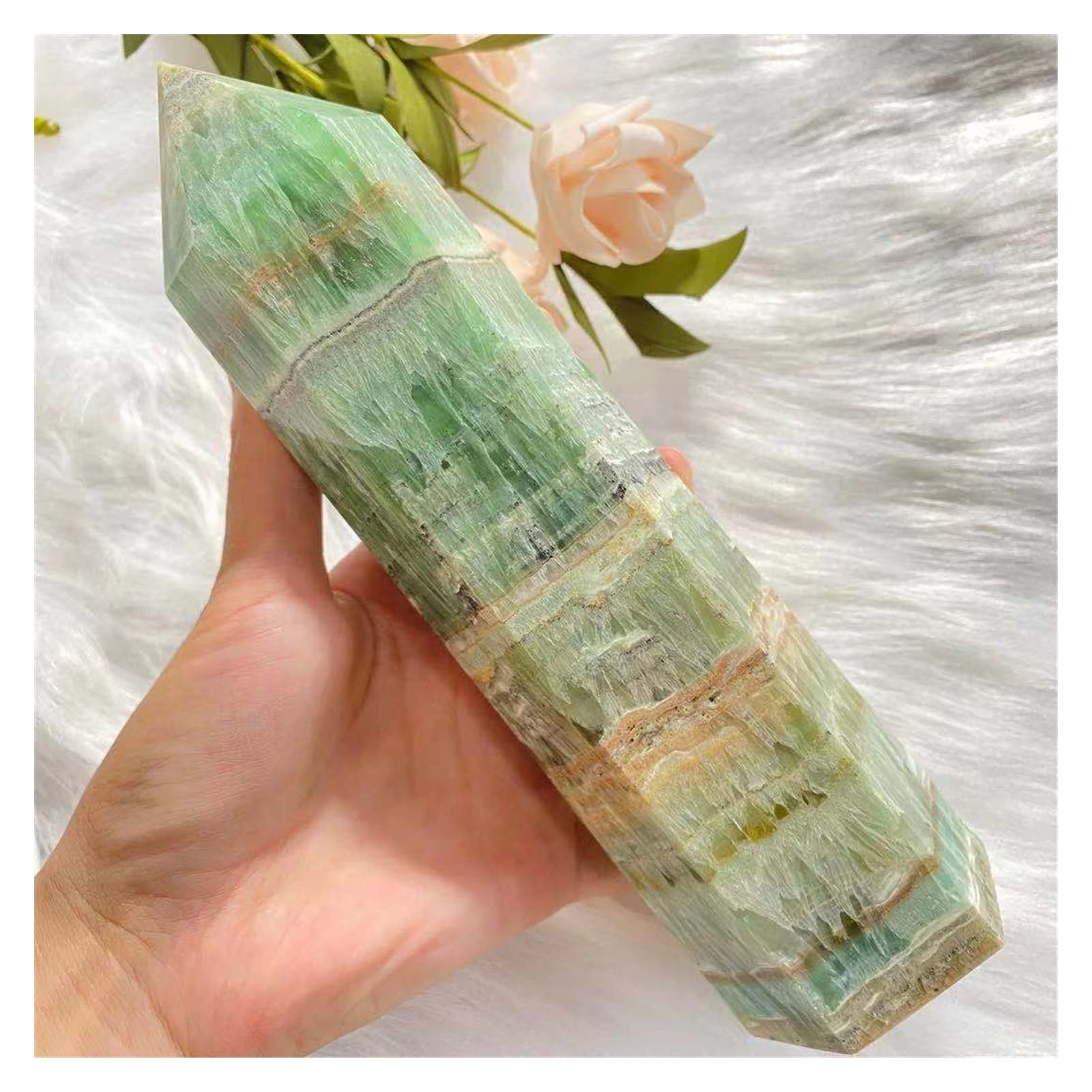 Natural Green Calcite Crystal Quartz Obelisk - 800-850g Energy Stone for Reiki Healing, Meditation & Spiritual Balance | Home Decor, Office Feng Shui, Yoga Space, Gift Idea