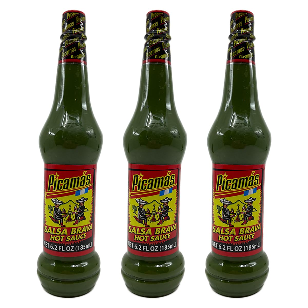 PICAMAS Green Hot Sauce - Salsa Brava 6.2oz (Pack of 3) | Spicy Mexican Chili Pepper Sauce for Tacos, Wings & Nachos | Vegan & Gluten-Free Hot Sauce Gift Set