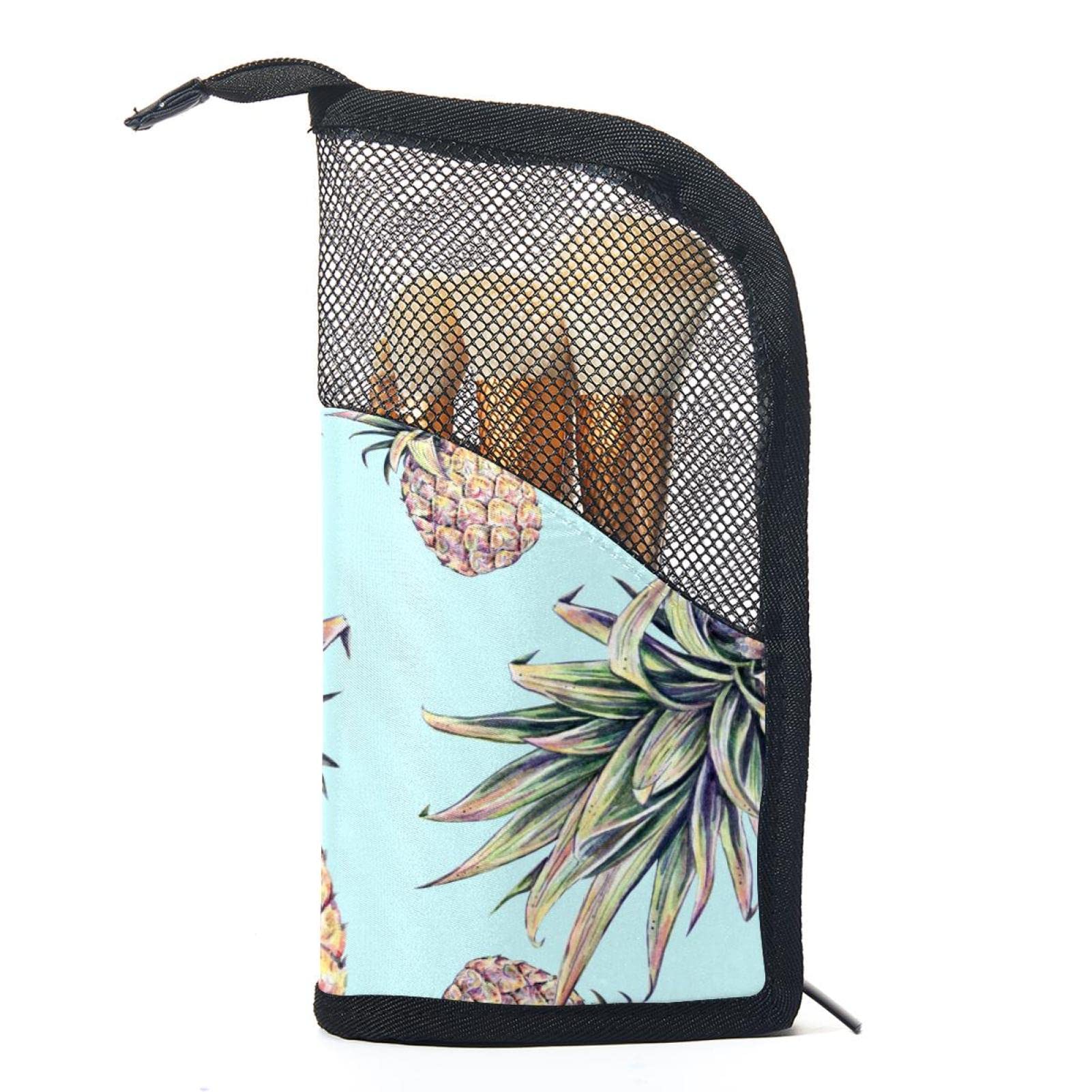 Premium 12-Piece Makeup Brush Organizer Bag with Tropical Pineapple Design - Portable Cosmetic Brush Holder Case for Travel, Home & Professional Makeup Artists