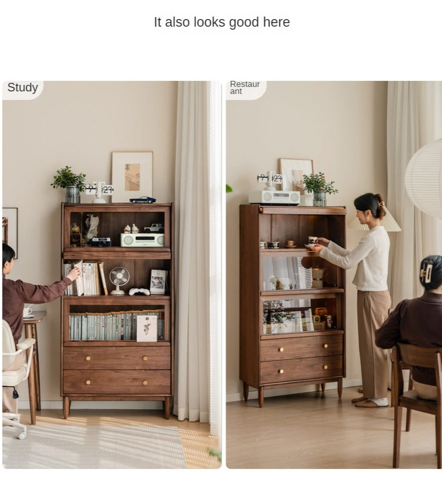 Solid Black Walnut Wood Side Cabinet with Flip Door - Perfect for Living Room, Bedroom & Home Office Storage