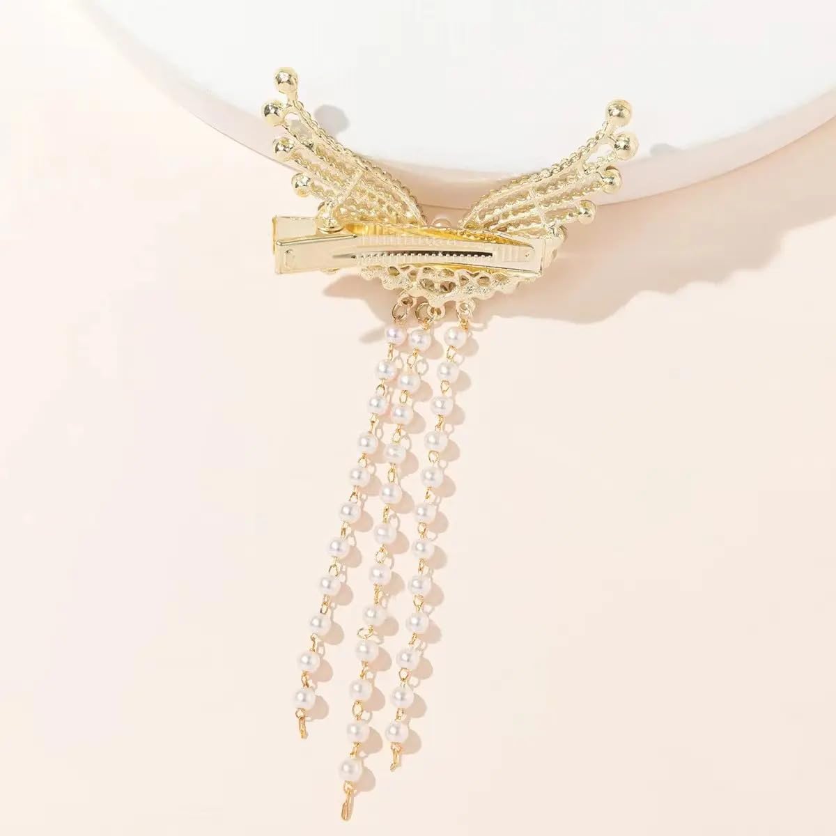 Savita Collection Wing Style Metal Hair Claw Clip for Fine or Thin Hair - Pearl Chain Hair Comb for Women and Girls (Pack of 1) - Perfect for Updos, Ponytails & Everyday Hairstyles