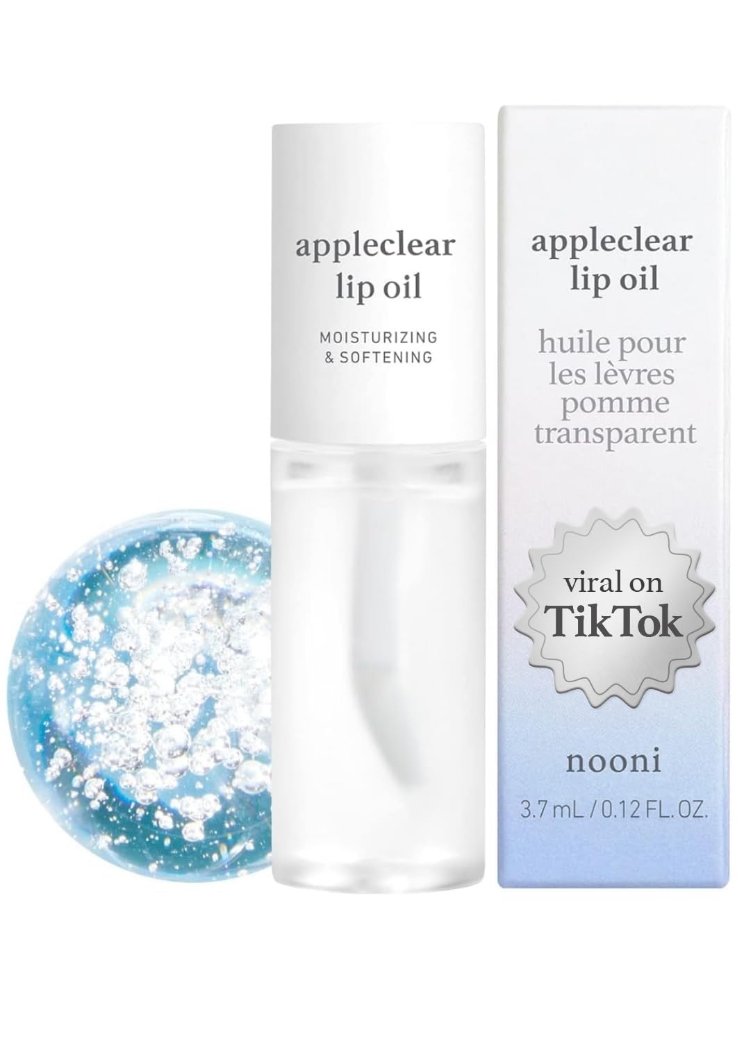 NOONI Vegan Appleseed Lip Oil - Moisturizing & Plumping for Dry Lips | Perfect for Daily Hydration & Night Care