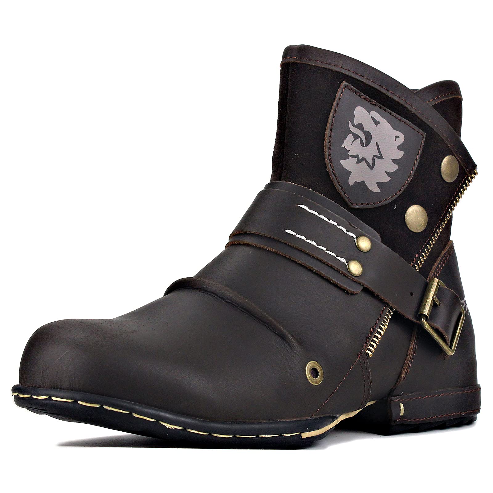 OSSTONE Men's Fashion Leather Chukka Boots with Zipper - Casual Motorcycle Shoes OS-5008-7-B - Perfect for Riding, Outdoor Adventures & Everyday Wear