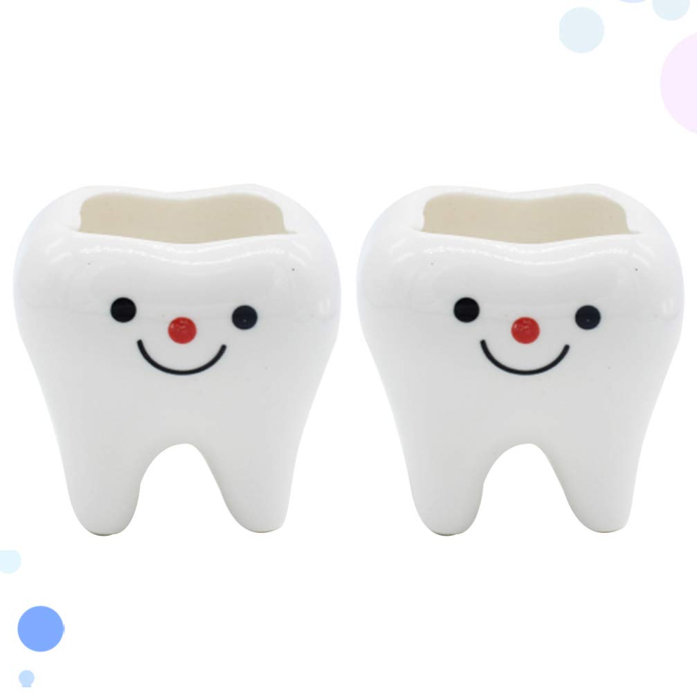 Garneck Ceramic Tooth Planter Pots - Set of 2, Creative Tooth-Shaped Flower Pots for Succulents, Cacti & Small Plants - Unique Home & Office Decor for Desks, Windowsills & Gifts