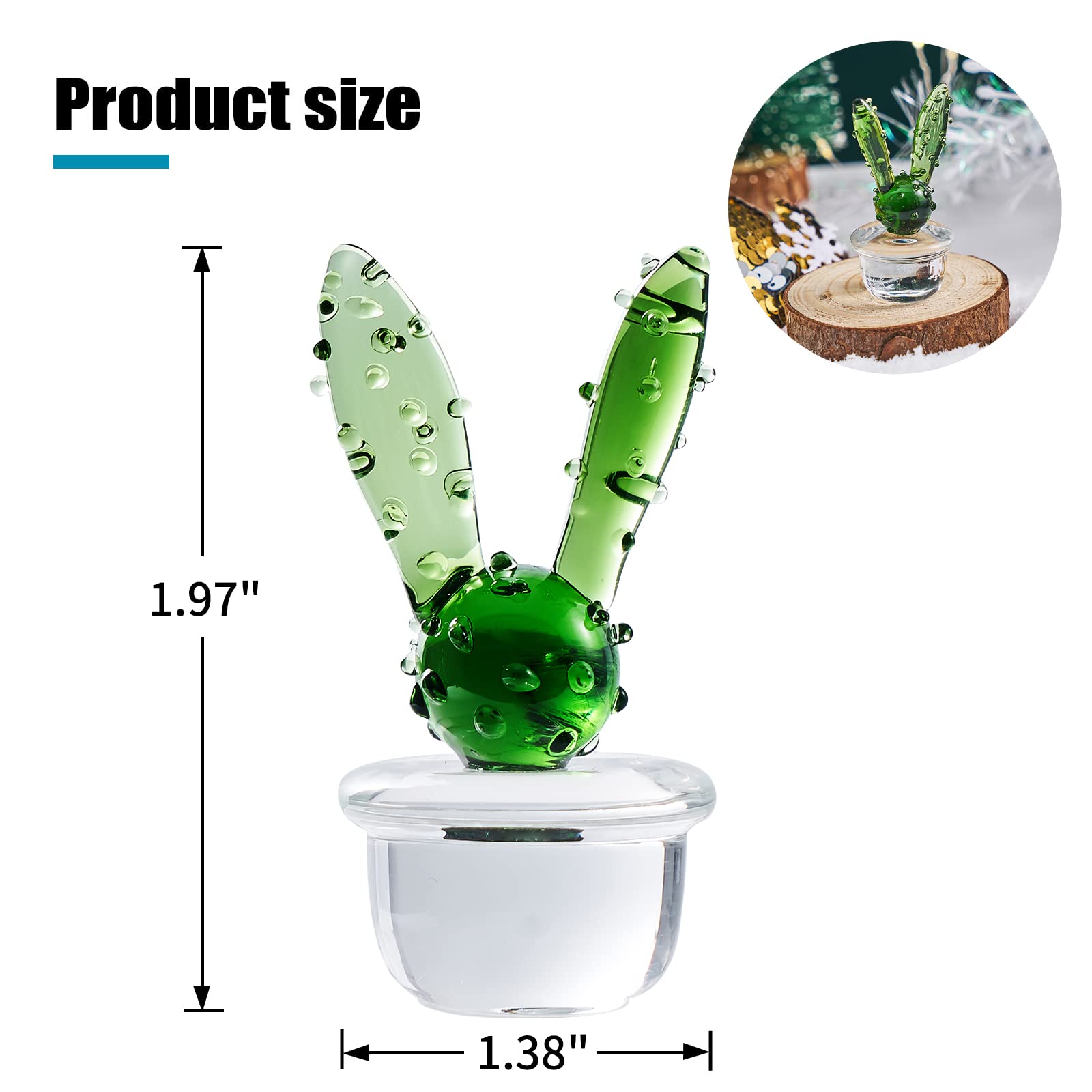 Handmade Murano-Style Blown Glass Rabbit Cactus Sculpture - Art Glass Figurine, Home Decor, Collectible Gift for Housewarming, Wedding & Birthday | Perfect for Living Room, Office Desk & Shelf Display