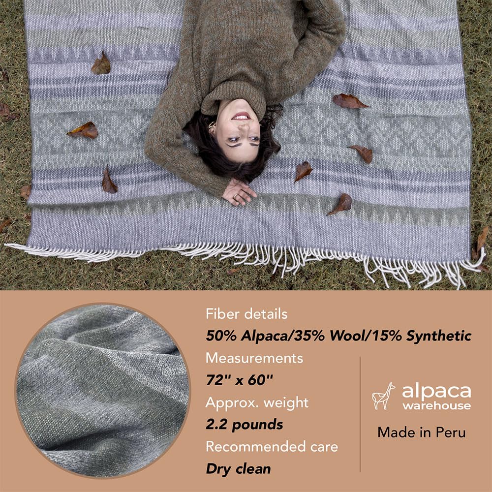 Premium Alpaca Wool Blanket Throw - Soft & Warm Cherokee Design - 72