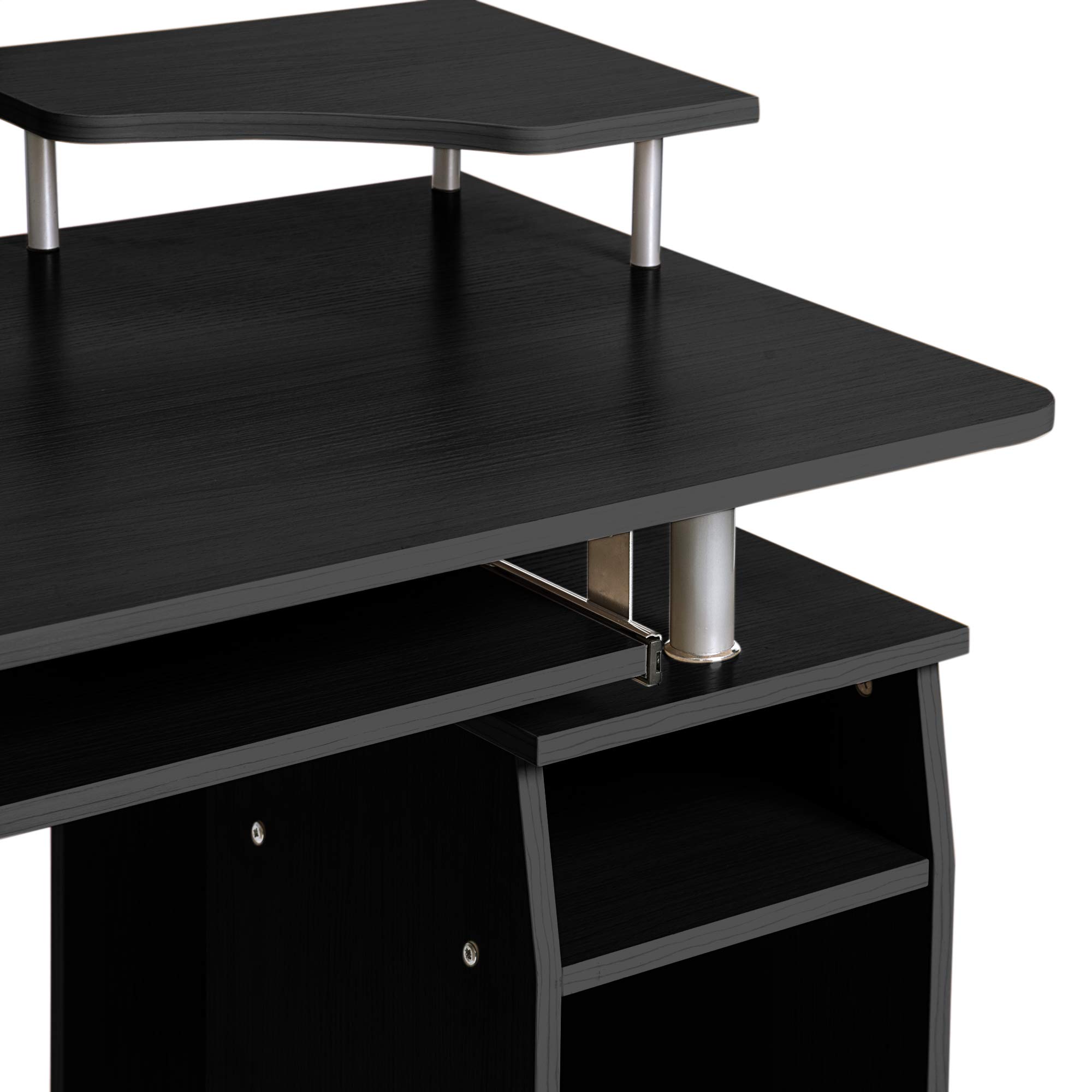 47 Inch Home Office Computer Desk with Hutch, 2 Drawers & Keyboard Tray - Black Study Writing Desk for Students & Professionals, PC Laptop Workstation with Elevated Shelf & Host Stand - Perfect for Small Spaces, Remote Work & Gaming Setup