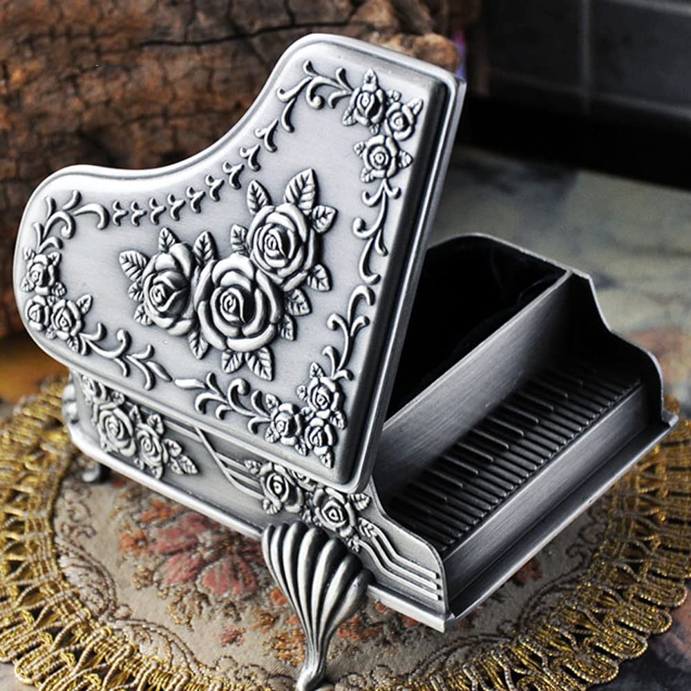 Vintage Heart-Shaped Jewelry Box - European Retro Piano Design Princess Ring Storage Box with Flannel Lining, Small Metal Treasure Box for Gifts & Souvenirs | Perfect for Jewelry Organization, Wedding Rings, Keepsakes & Special Occasion Gifts