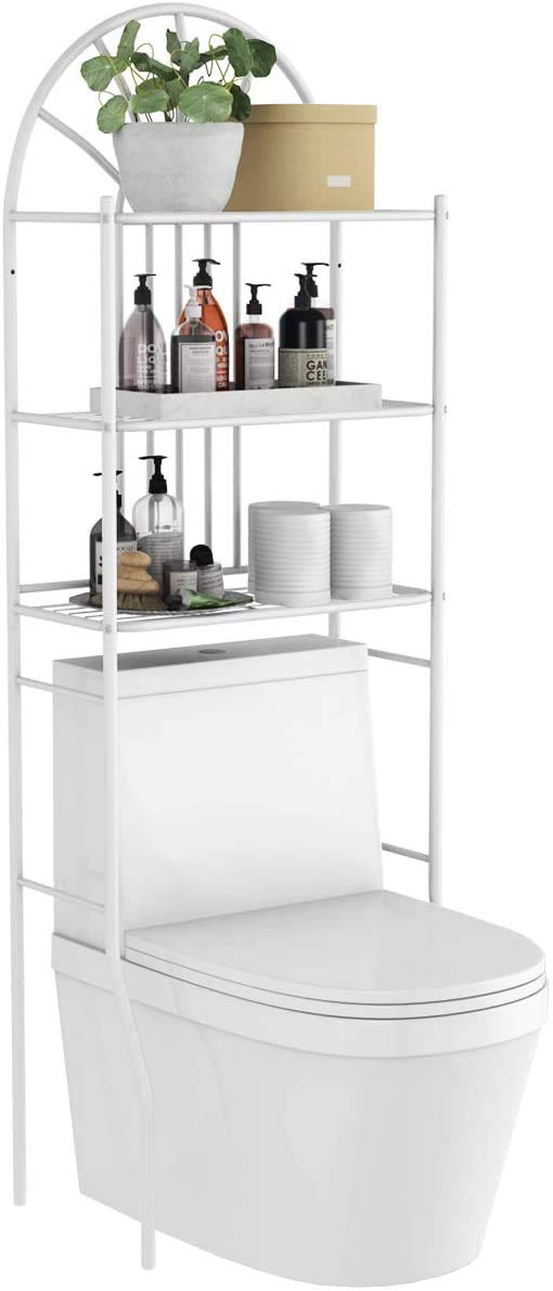 LDAILY Mocha Bathroom 3-Tier White Storage Rack - Over The Toilet Space Saver with No-Drill Installation, Multi-Layer Shelf for Bathroom Essentials, Books & Plants - Perfect for Small Bathrooms, Apartments & Dorm Rooms