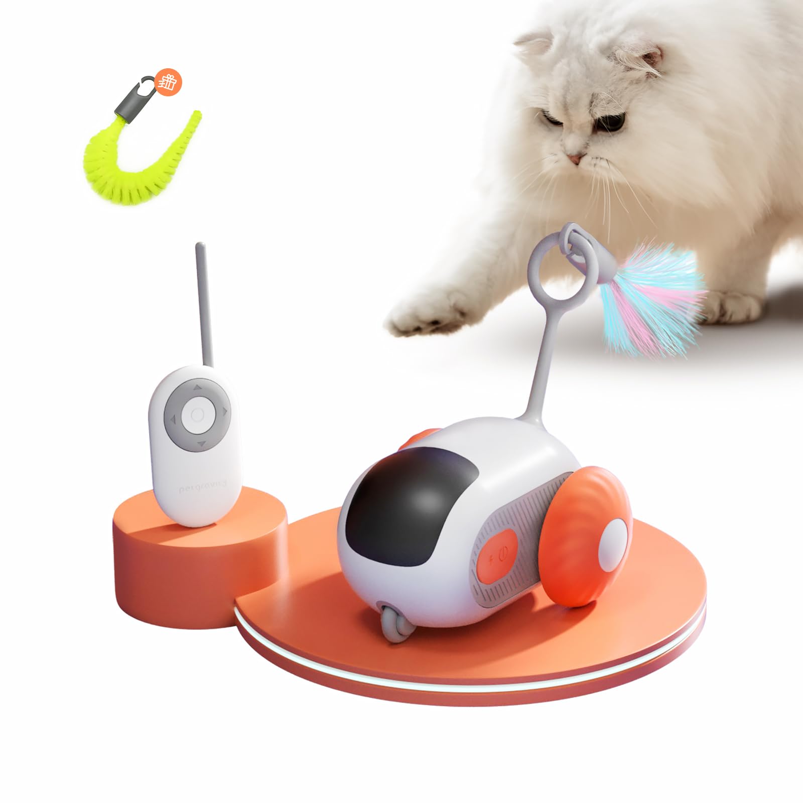 Smart Interactive Remote Control Electric Cat Toy - Automatic Rolling Chase Car with Motion Sensing for Indoor Cats - USB Rechargeable (Orange) - Perfect for Playtime & Exercise